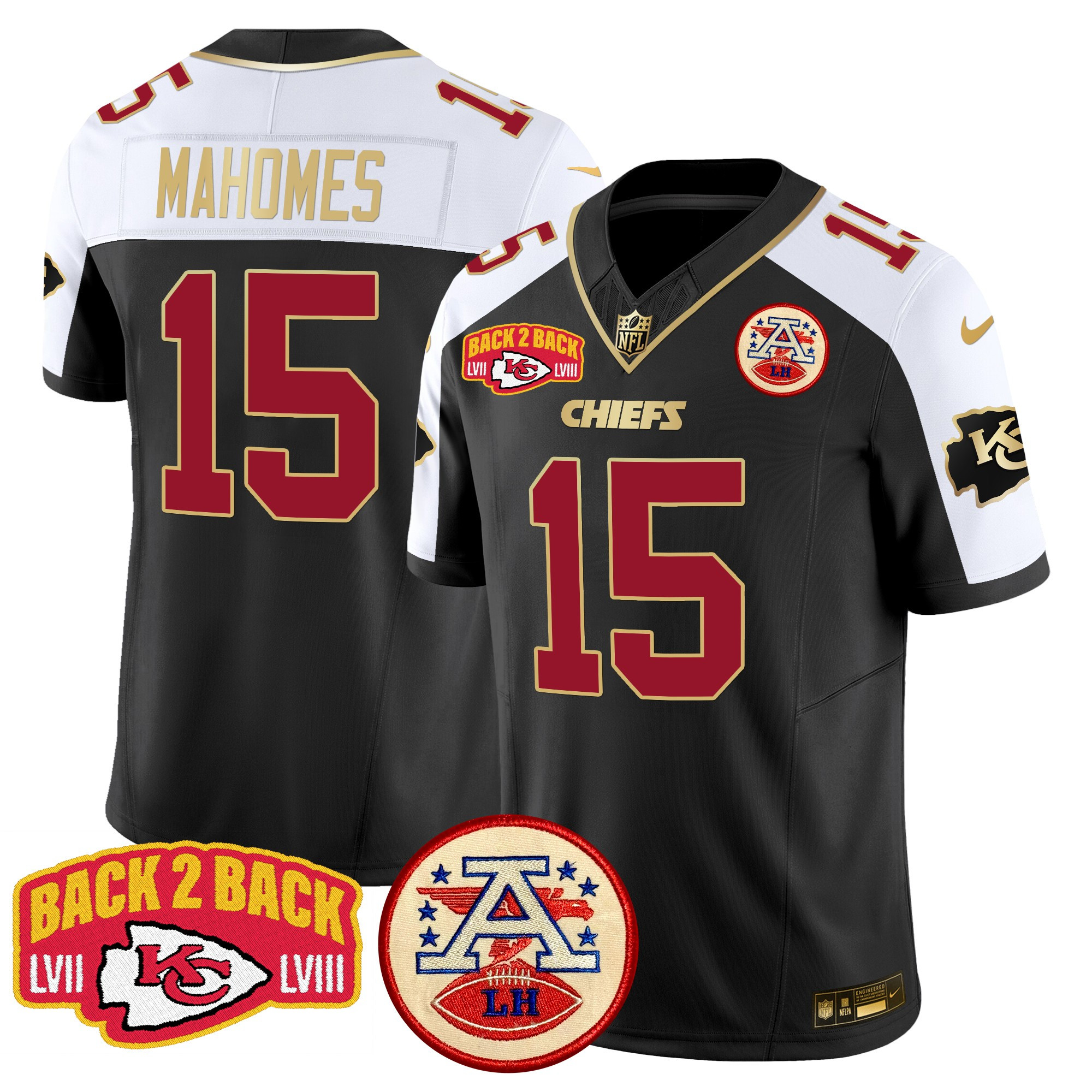 Men's Patrick Mahomes Kansas City Chiefs Super Back 2 Back Patch Vapor Limited Black Alternate Jersey - All Stitched