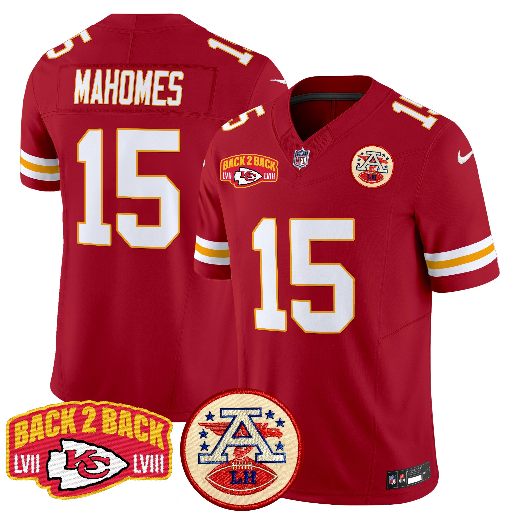 Men's Patrick Mahomes Kansas City Chiefs Super Back 2 Back Patch Vapor Limited Red Jersey - All Stitched