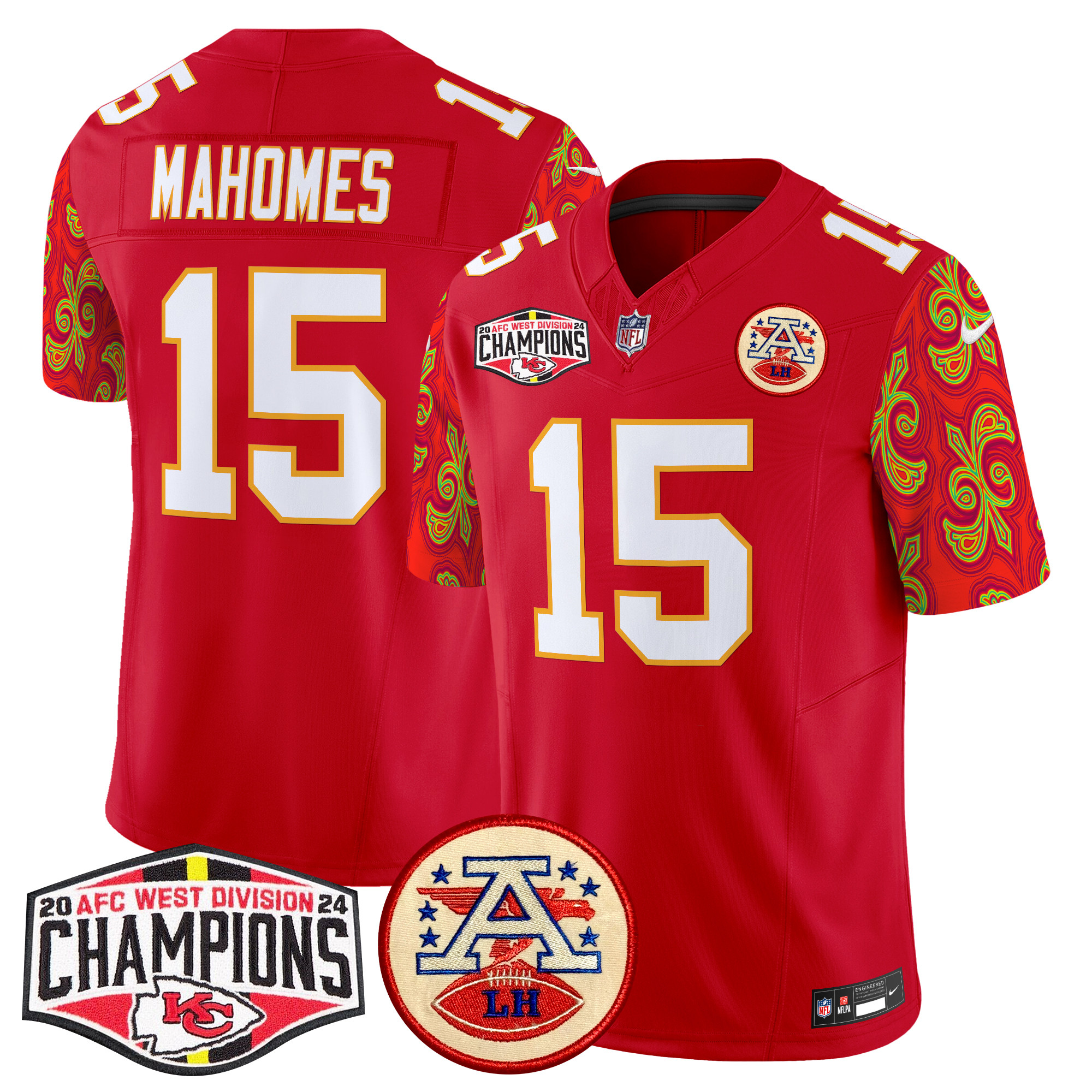 Men's Patrick Mahomes Kansas City Chiefs Super Bowl LIX Style 2024 AFC West Division Champions Patch Vapor Limited Red Jersey - All Stitched