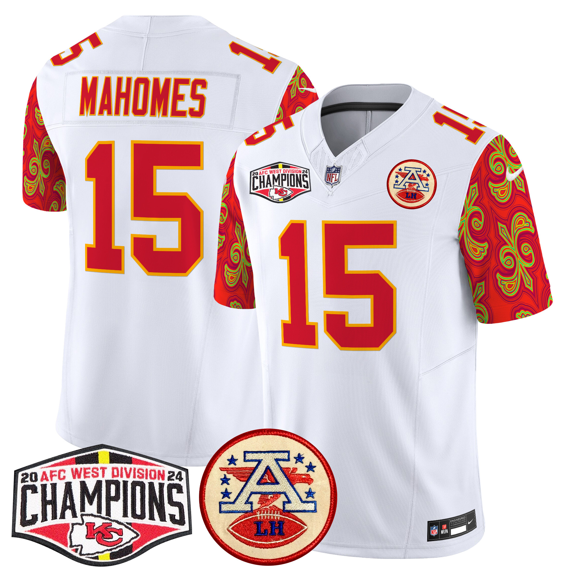 Men's Patrick Mahomes Kansas City Chiefs Super Bowl LIX Style 2024 AFC West Division Champions Patch Vapor Limited White Jersey - All Stitched