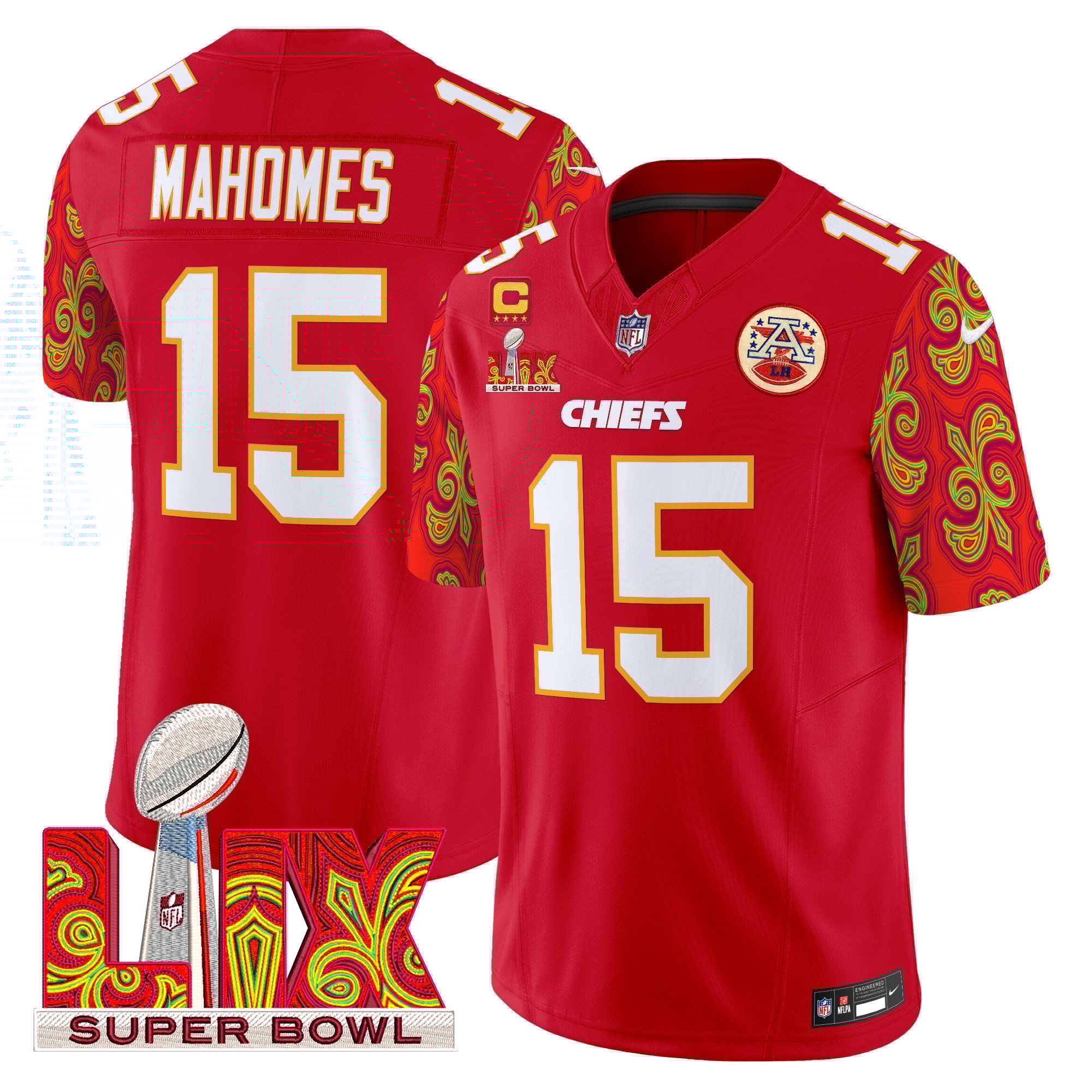 Men's Patrick Mahomes Kansas City Chiefs Super Bowl LIX Style Vapor Limited Red Jersey - All Stitched