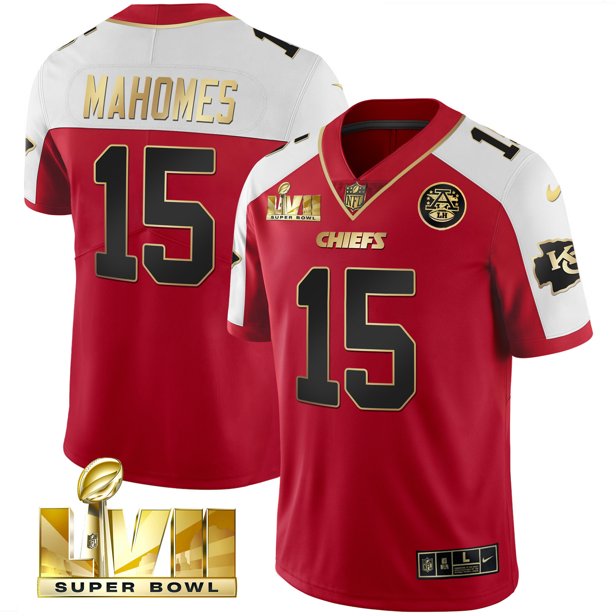 Men's Patrick Mahomes Kansas City Chiefs Super Bowl LVII Red Gold Vapor Red Alternate Jersey V2 - All Stitched