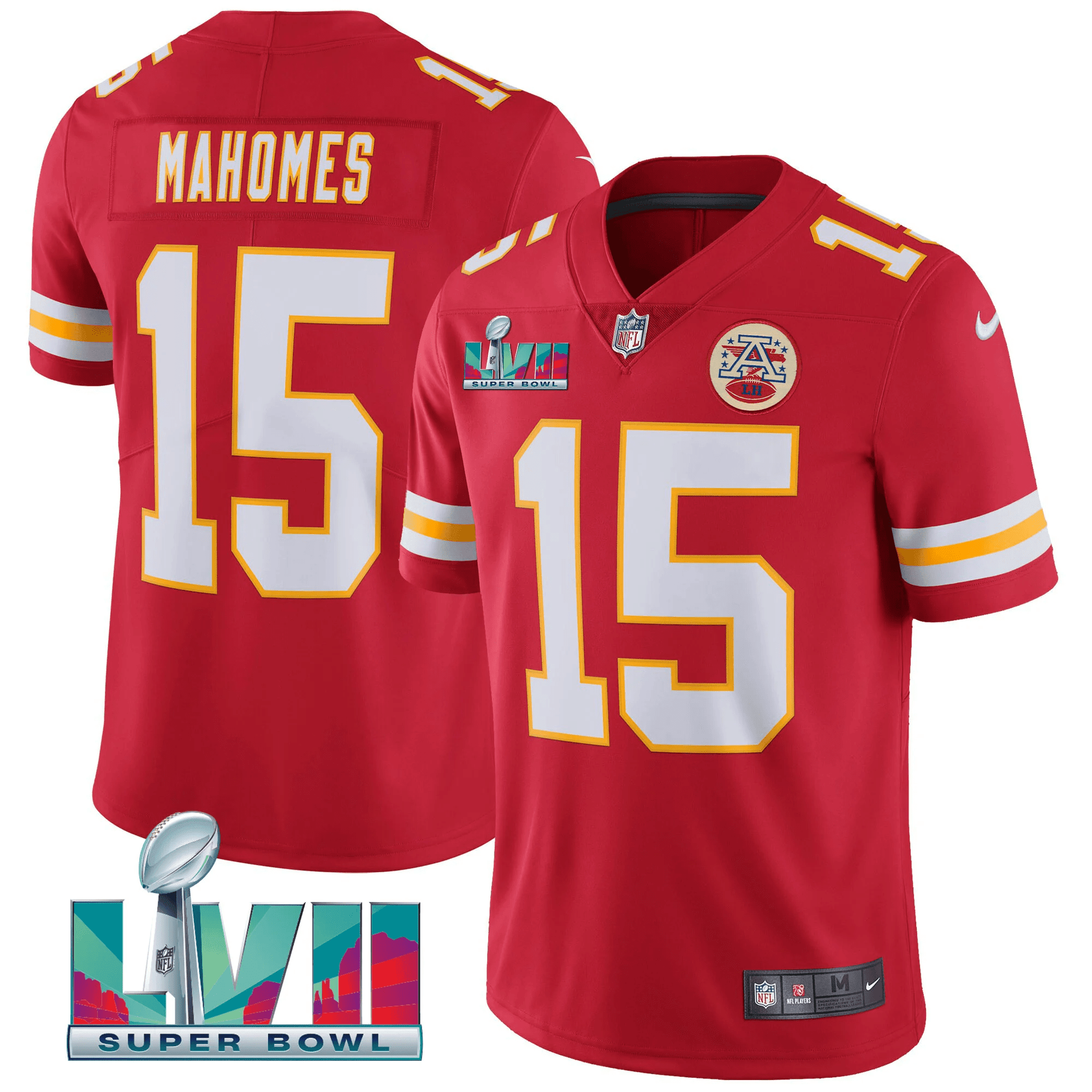 Men's Patrick Mahomes Kansas City Chiefs Super Bowl LVII Red Gold Vapor Red Jersey V2 - All Stitched