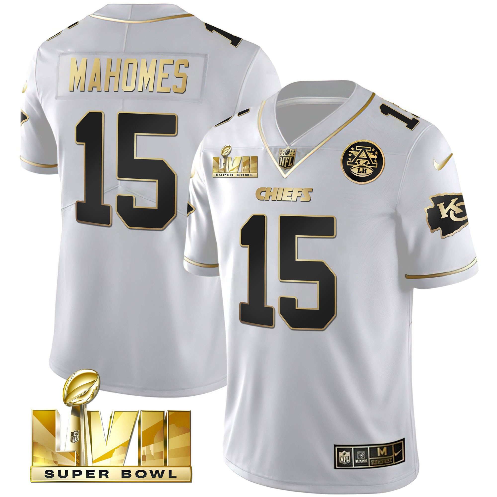 Men's Patrick Mahomes Kansas City Chiefs Super Bowl Vapor Gold White Gold Jersey V2- All Stitched
