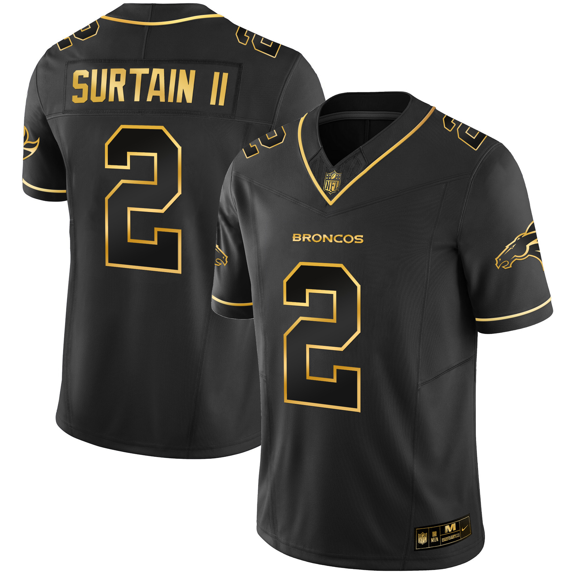 Men's Patrick Surtain II Denver Broncos Gold Vapor Limited Black Gold Jersey - All Stitched