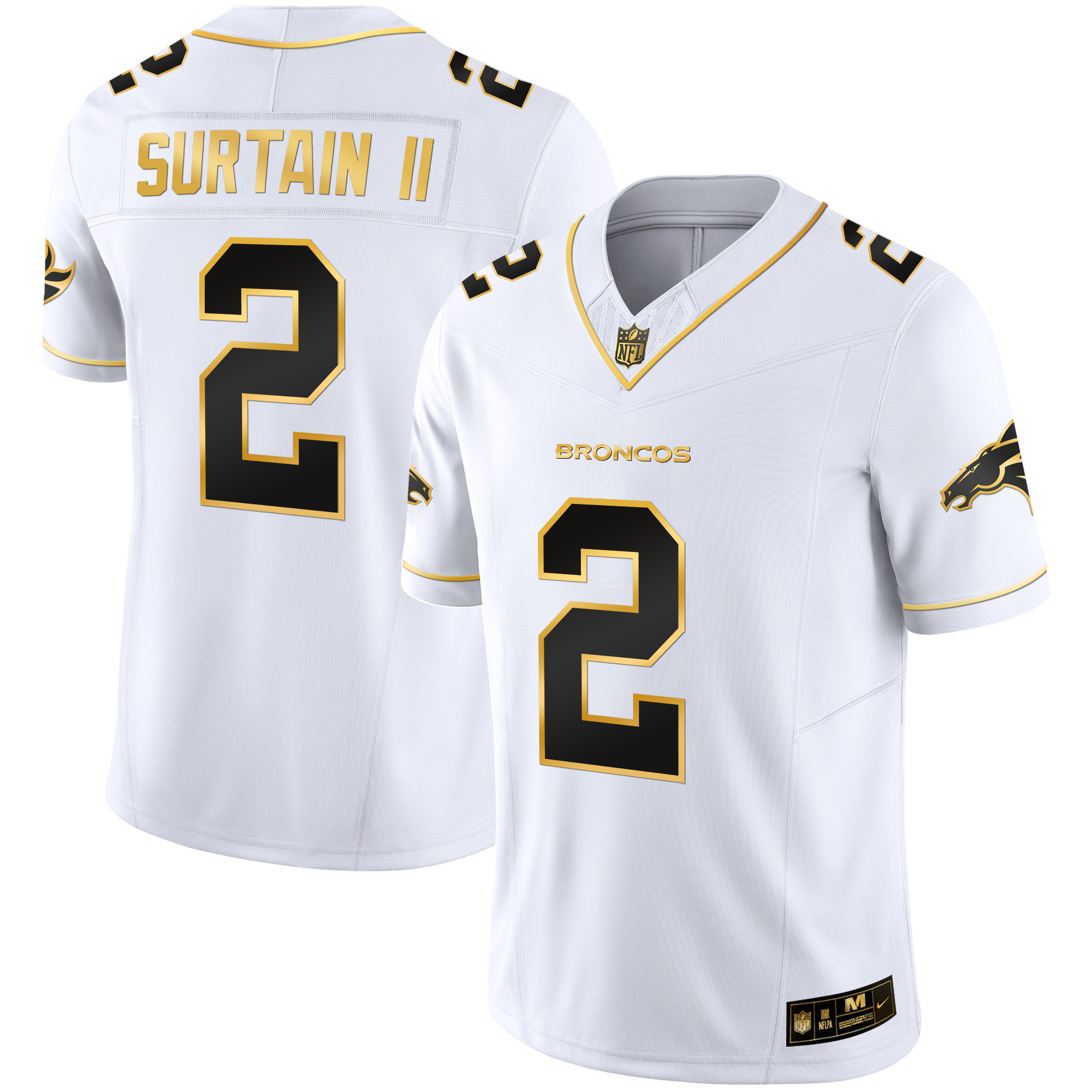 Men's Patrick Surtain II Denver Broncos Gold Vapor Limited White Gold Jersey - All Stitched