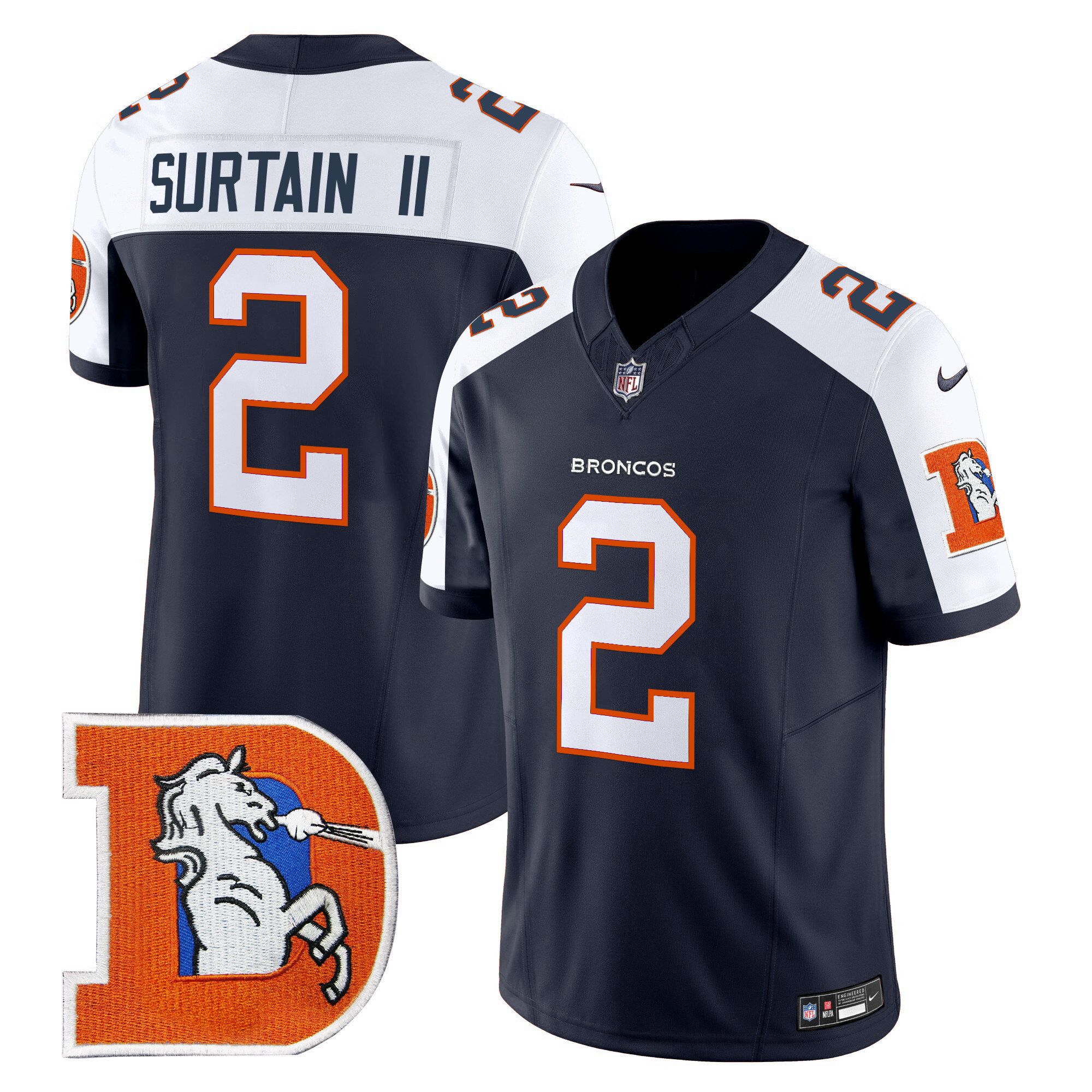 Men's Patrick Surtain II Denver Broncos Throwback Vapor Limited Navy Alternate Jersey - All Stitched