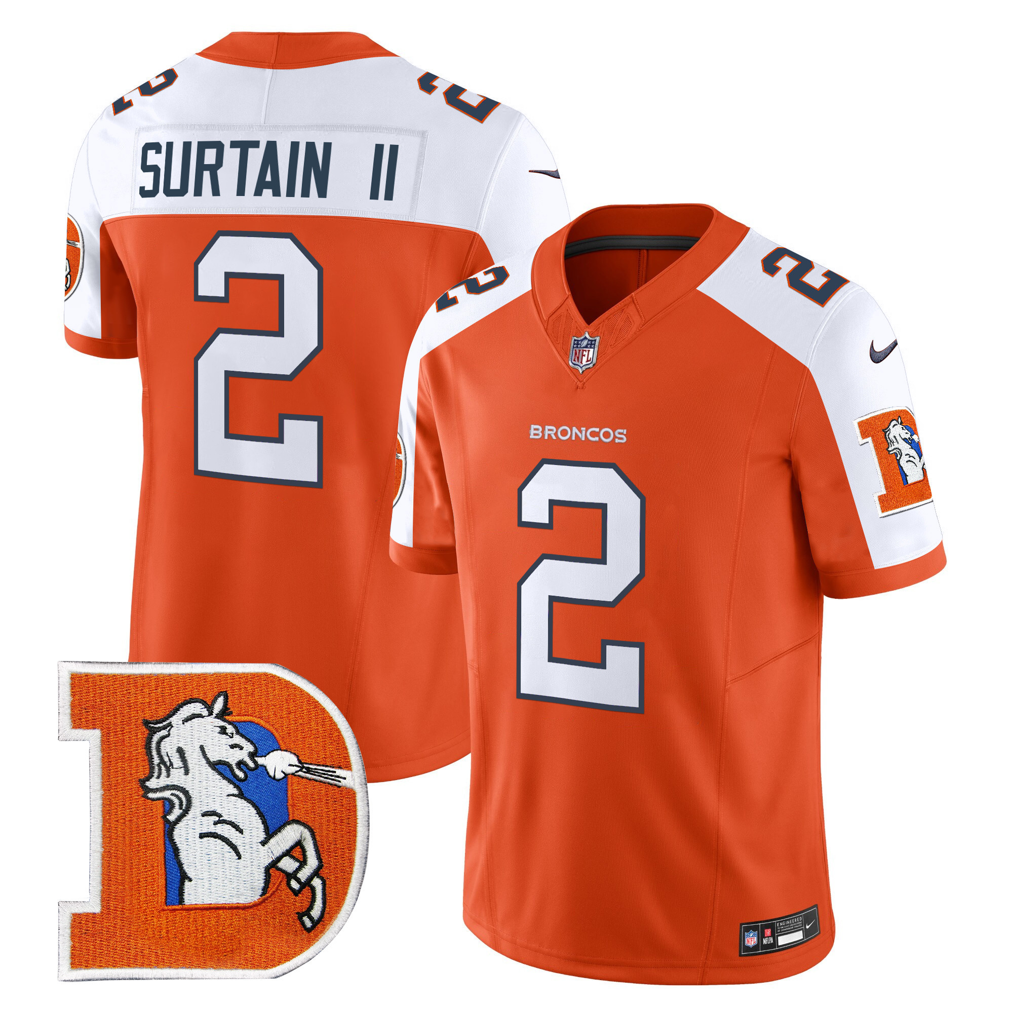 Men's Patrick Surtain II Denver Broncos Throwback Vapor Limited Orange Alternate Jersey - All Stitched