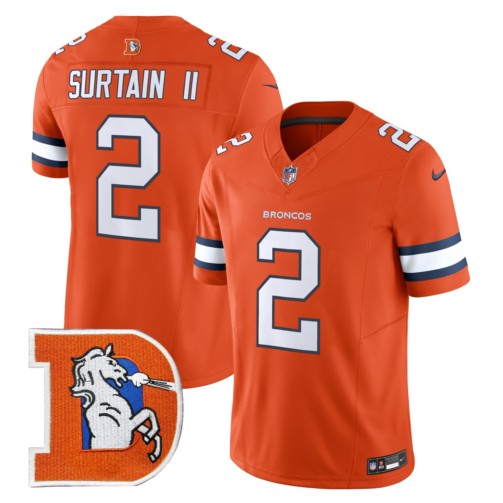 Men's Patrick Surtain II Denver Broncos Throwback Vapor Limited Orange Jersey - All Stitched
