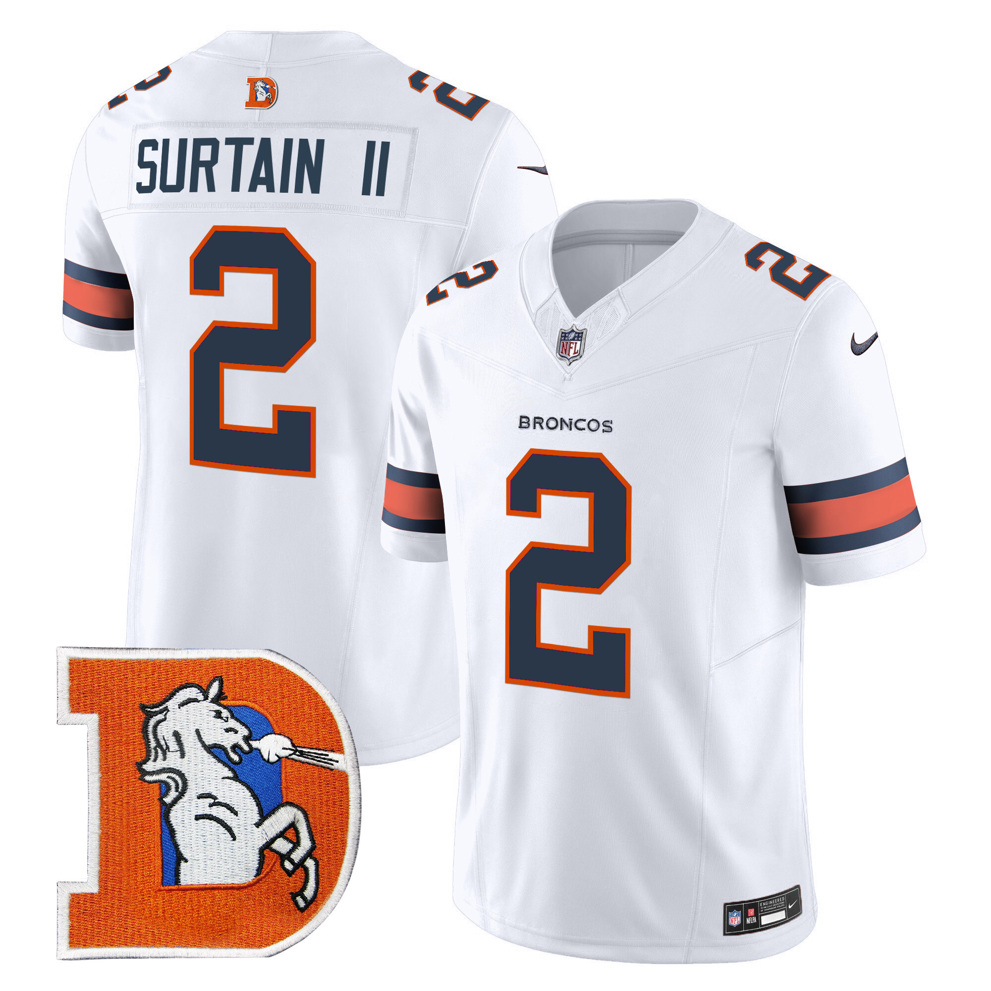 Men's Patrick Surtain II Denver Broncos Throwback Vapor Limited White Jersey - All Stitched