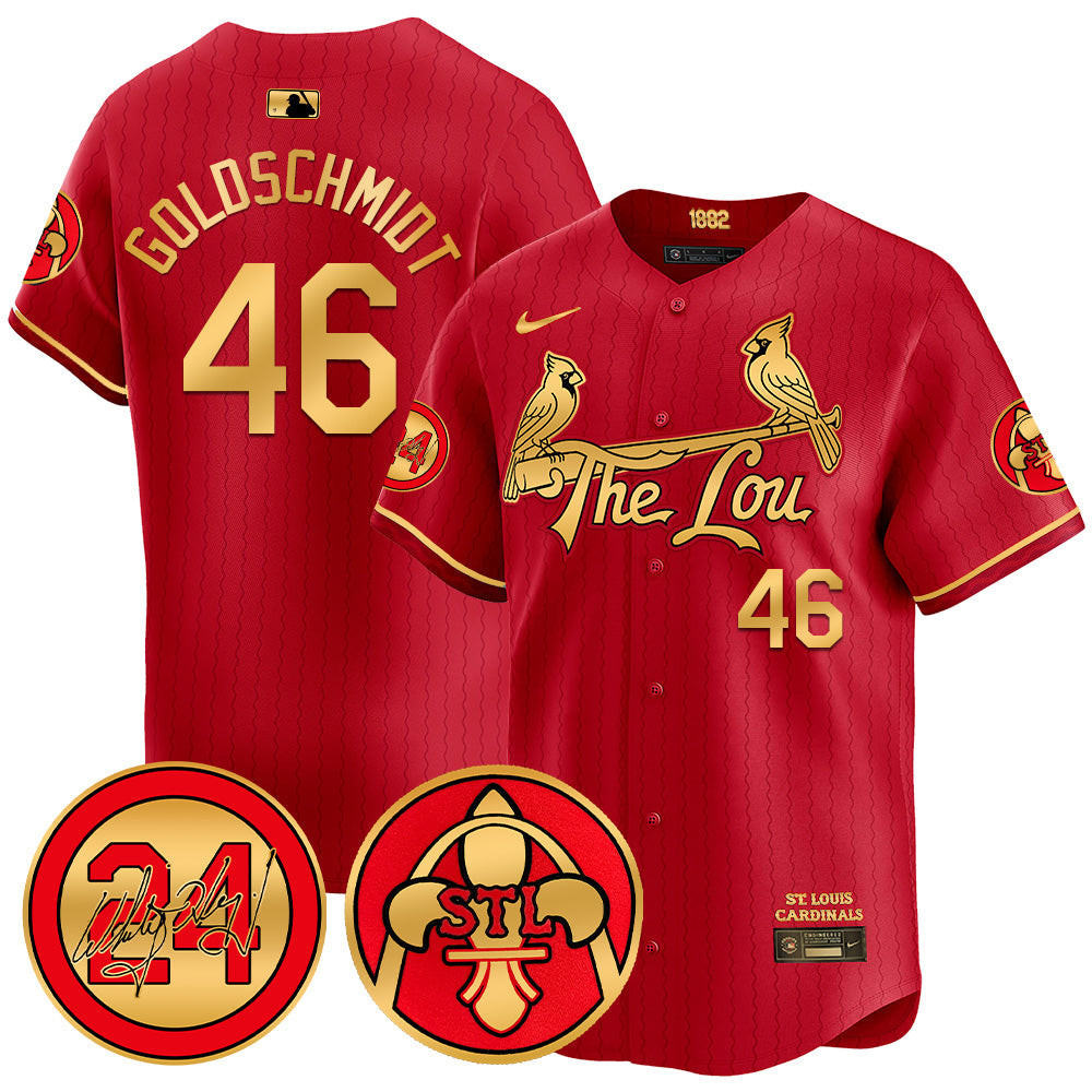 Men's Paul Goldschmidt St. Louis Cardinals 2024 City Connect Whitey Herzog Patch Vapor Premier Limited Red Gold Jersey V2 - All Stitched
