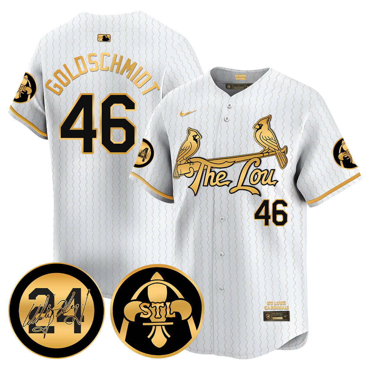 Men's Paul Goldschmidt St. Louis Cardinals 2024 City Connect Whitey Herzog Patch Vapor Premier Limited White Gold Jersey V2 - All Stitched