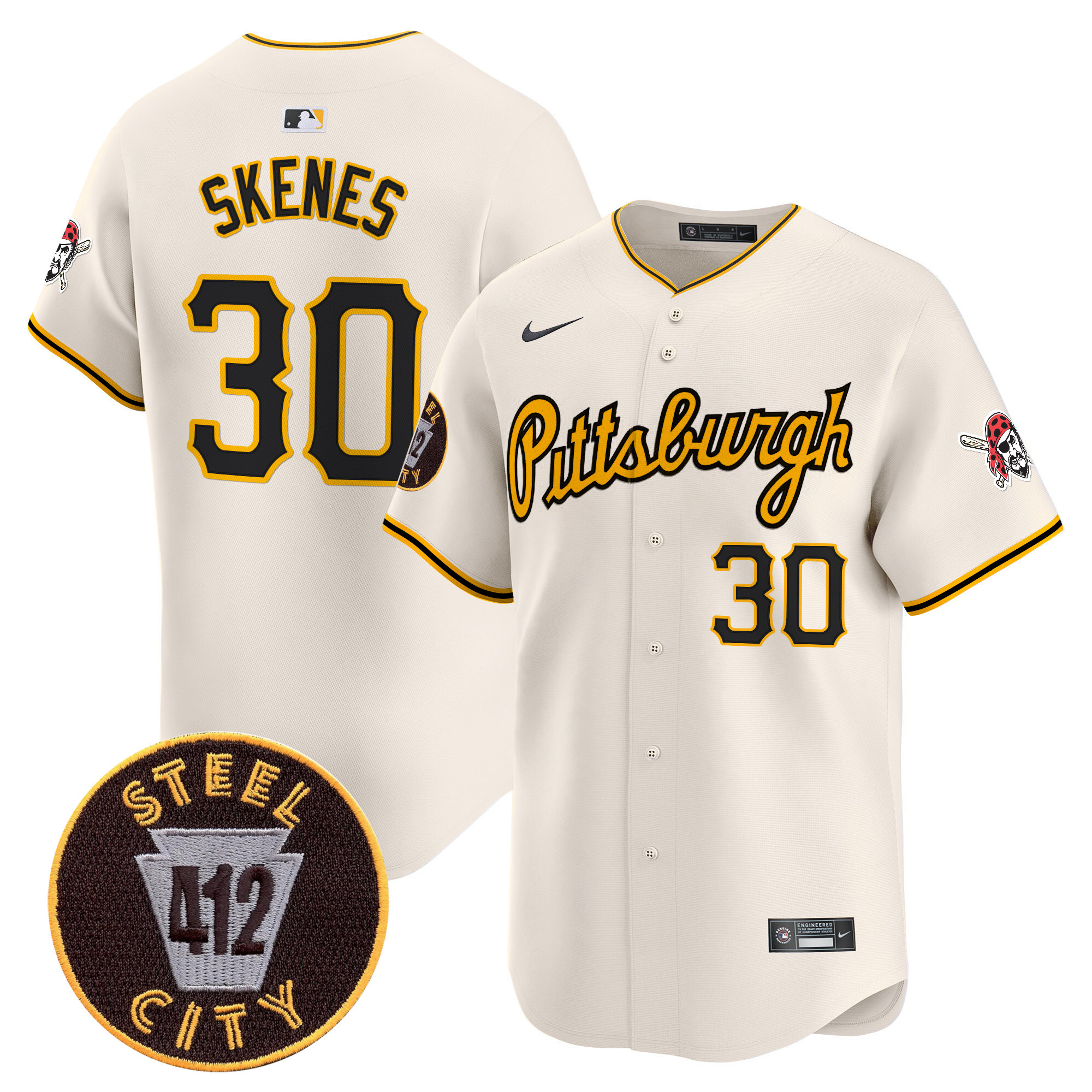 Men's Paul Skenes Pittsburgh Pirates 412 Patch Vapor Premier Limited Cream Jersey V4 - All Stitched