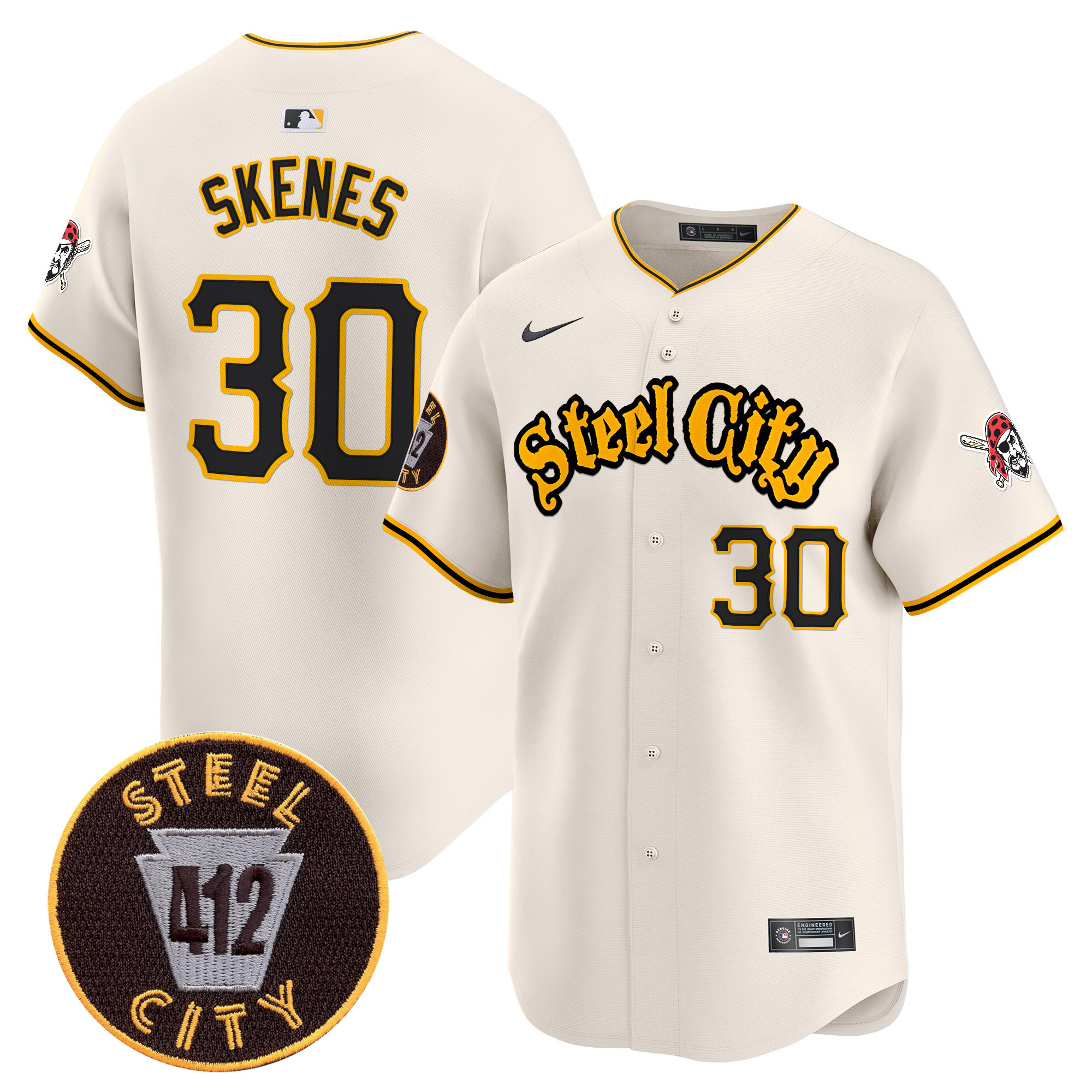 Men's Paul Skenes Pittsburgh Pirates 412 Patch Vapor Premier Limited Cream Jersey V5 - All Stitched
