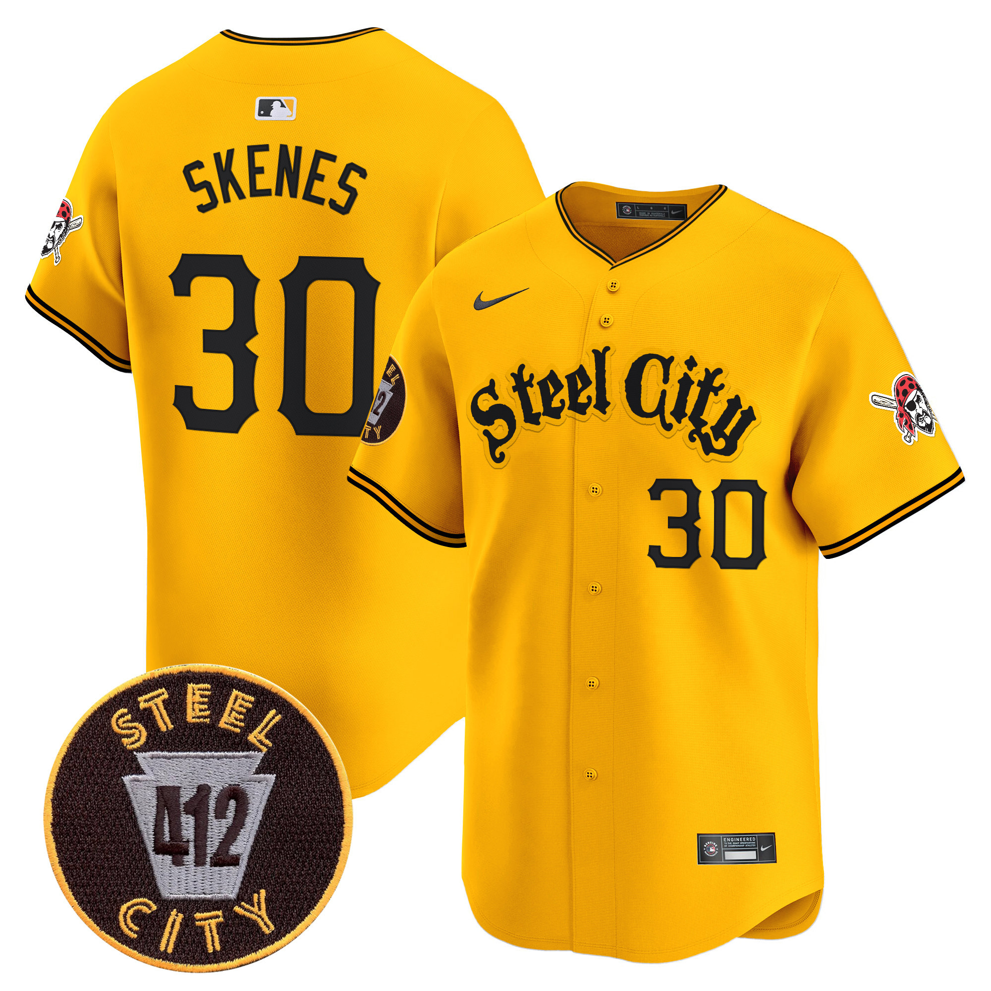 Men's Paul Skenes Pittsburgh Pirates 412 Patch Vapor Premier Limited Gold Jersey - All Stitched