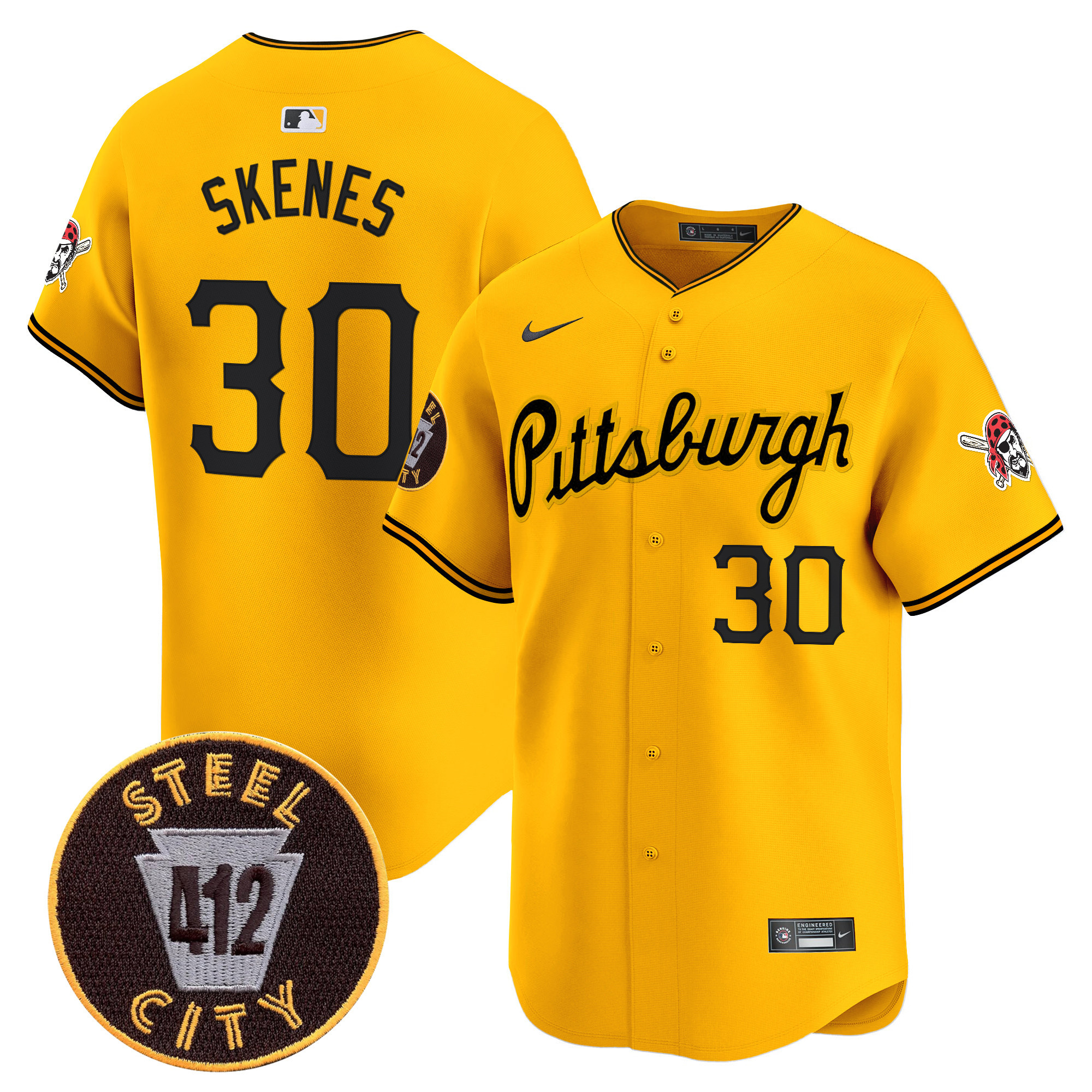 Men's Paul Skenes Pittsburgh Pirates 412 Patch Vapor Premier Limited Gold Jersey V4 - All Stitched