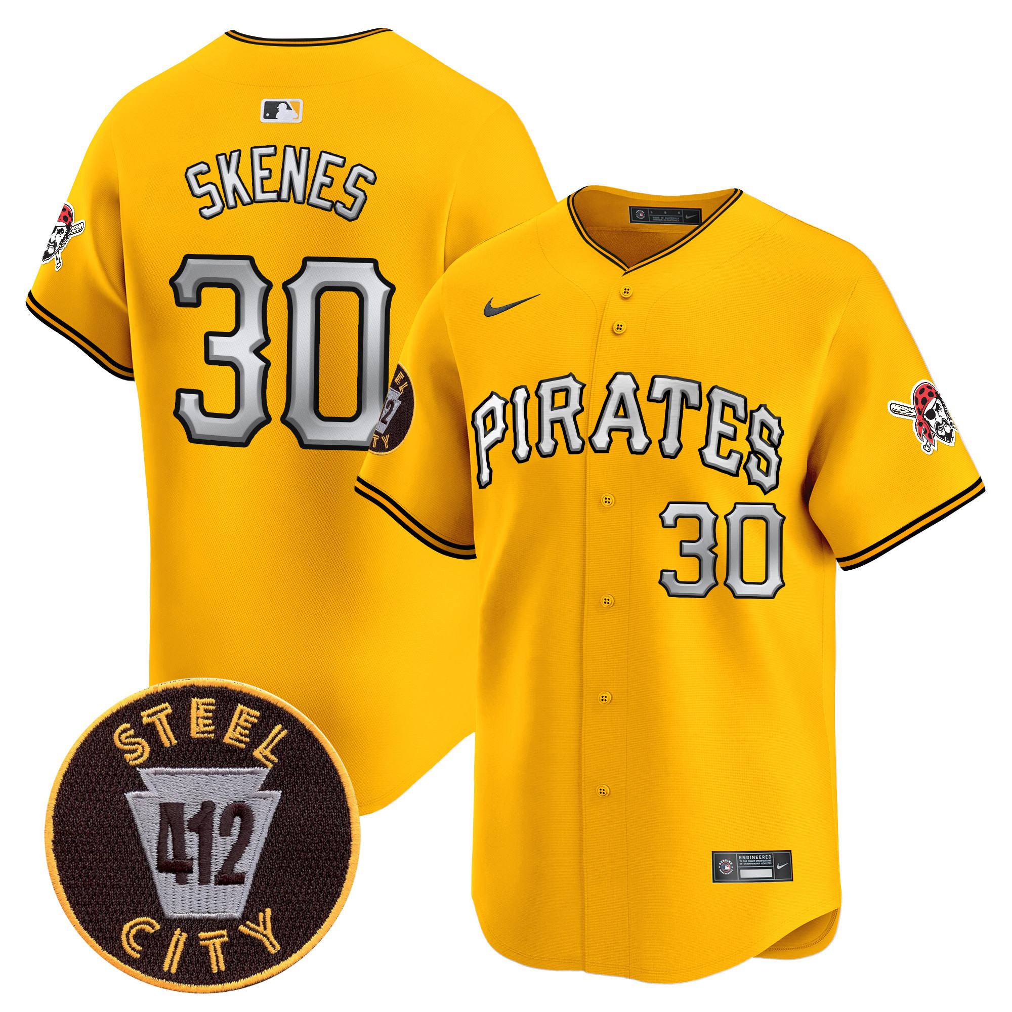 Men's Paul Skenes Pittsburgh Pirates 412 Patch Vapor Premier Limited Gold Jersey V6 - All Stitched