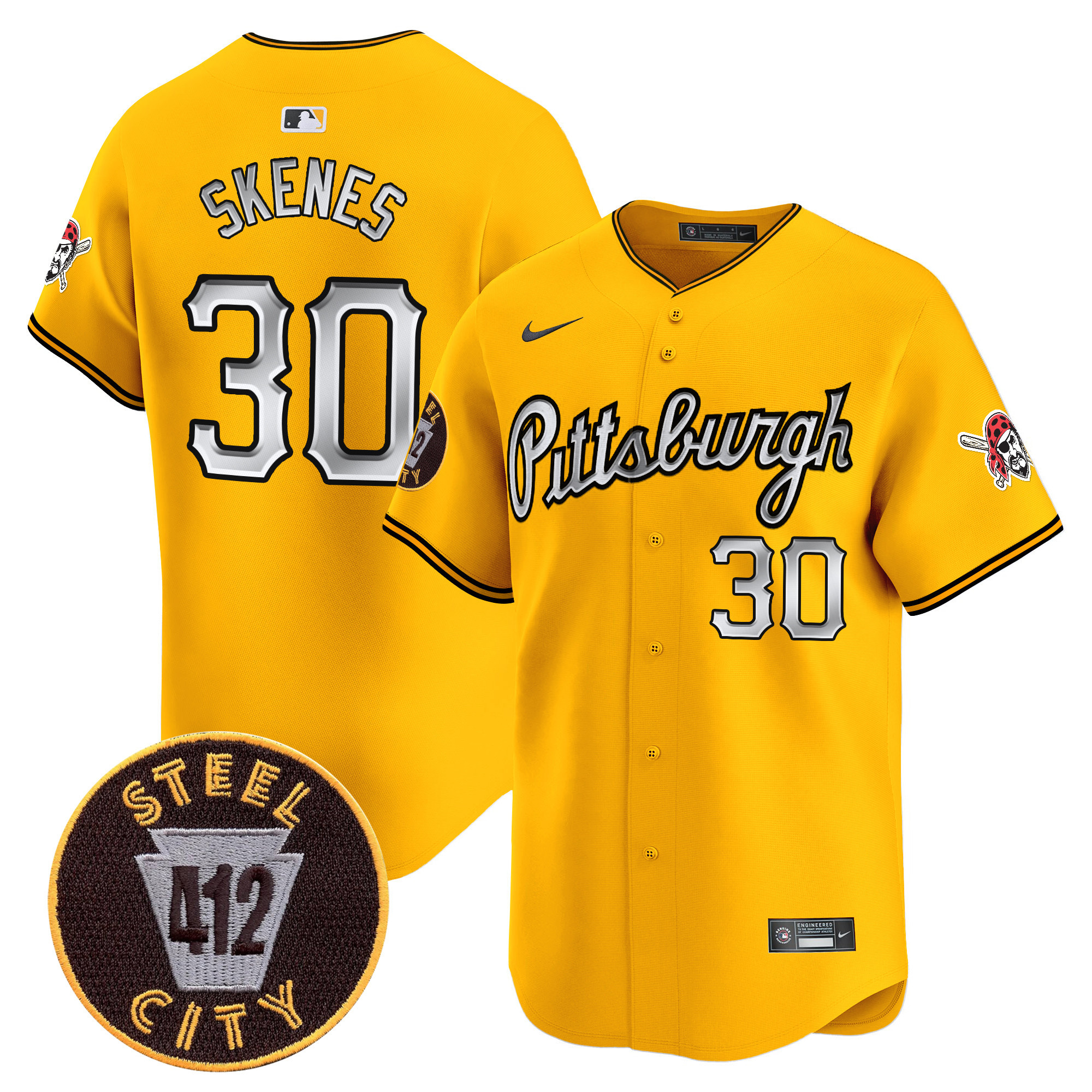 Men's Paul Skenes Pittsburgh Pirates 412 Patch Vapor Premier Limited Gold Jersey V7 - All Stitched