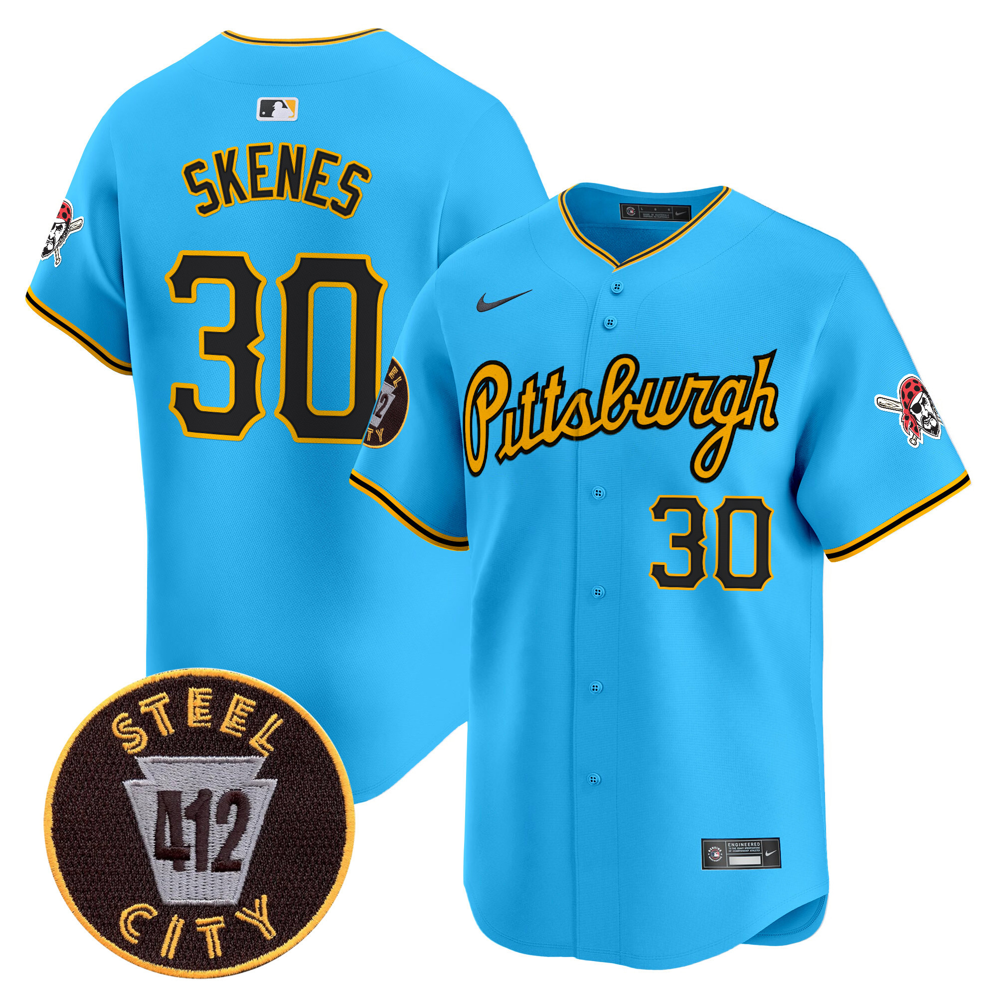 Men's Paul Skenes Pittsburgh Pirates 412 Patch Vapor Premier Limited Light Blue Jersey V4 - All Stitched