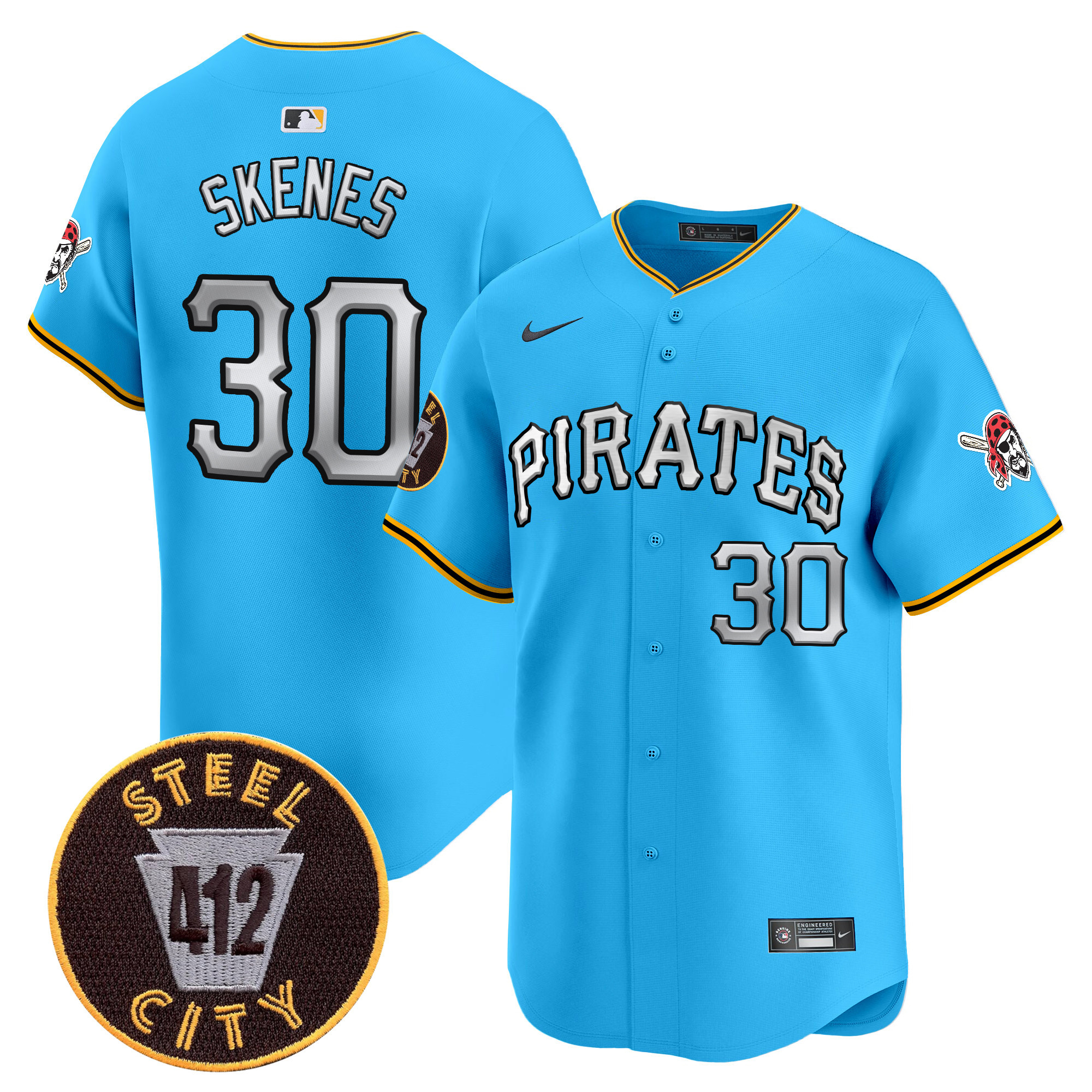 Men's Paul Skenes Pittsburgh Pirates 412 Patch Vapor Premier Limited Light Blue Jersey V6 - All Stitched