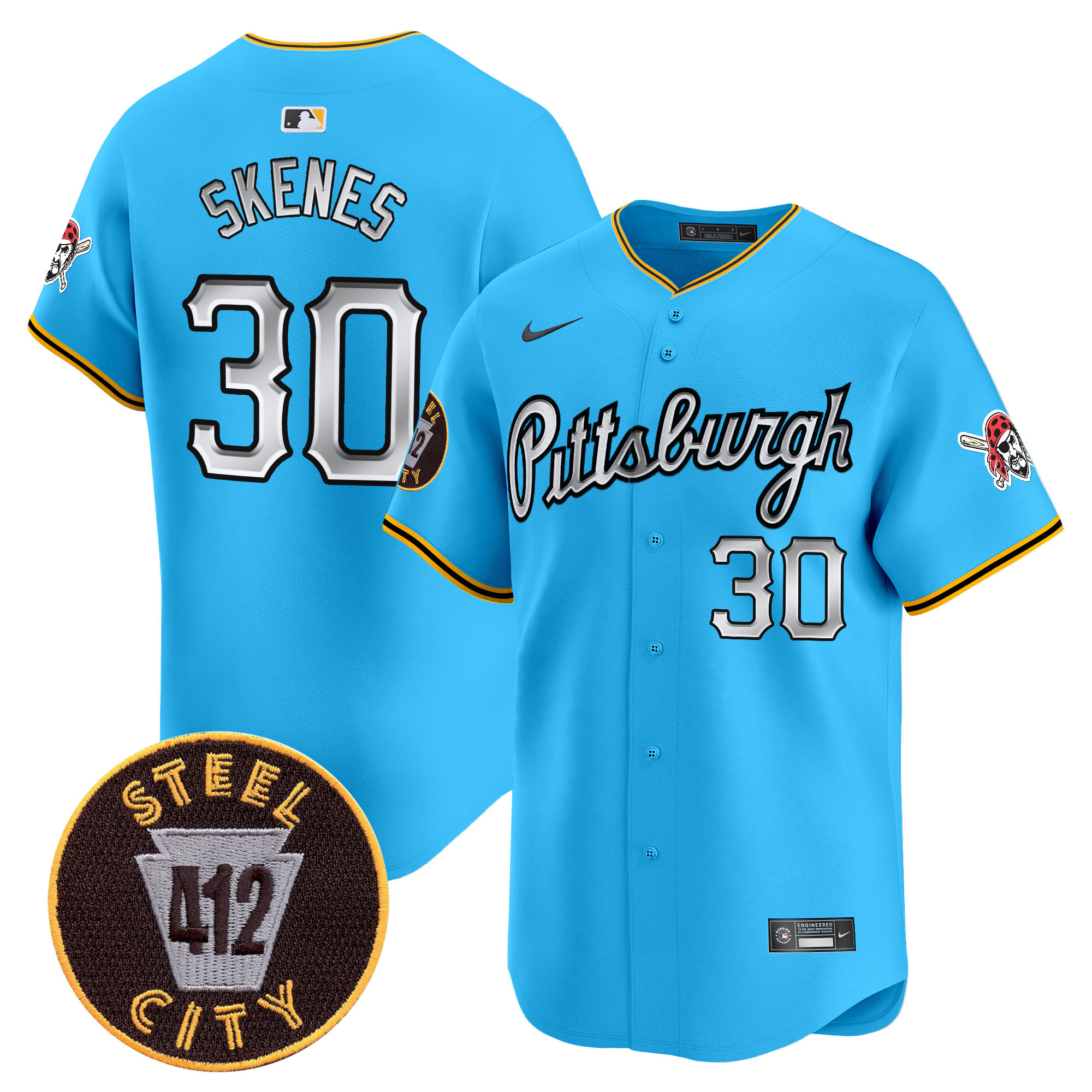 Men's Paul Skenes Pittsburgh Pirates 412 Patch Vapor Premier Limited Light Blue Jersey V7 - All Stitched