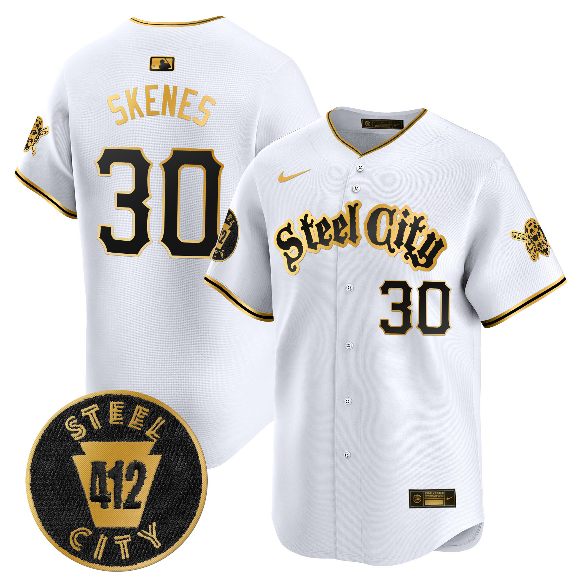 Men's Paul Skenes Pittsburgh Pirates 412 Patch Vapor Premier Limited White Gold Jersey V5 - All Stitched