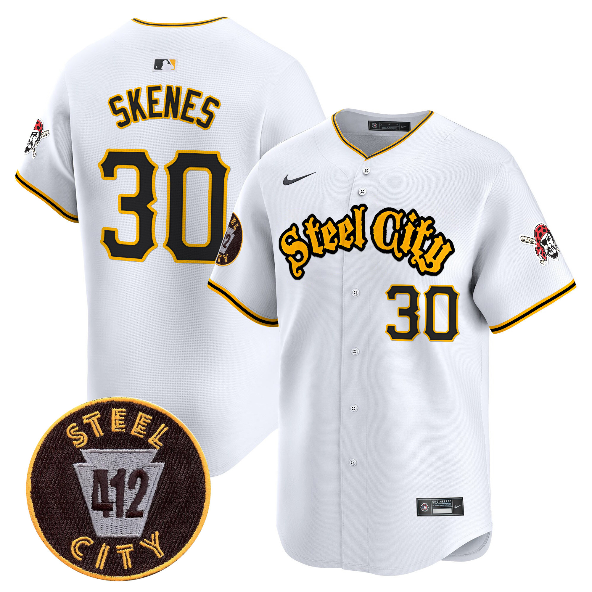 Men's Paul Skenes Pittsburgh Pirates 412 Patch Vapor Premier Limited White Jersey - All Stitched