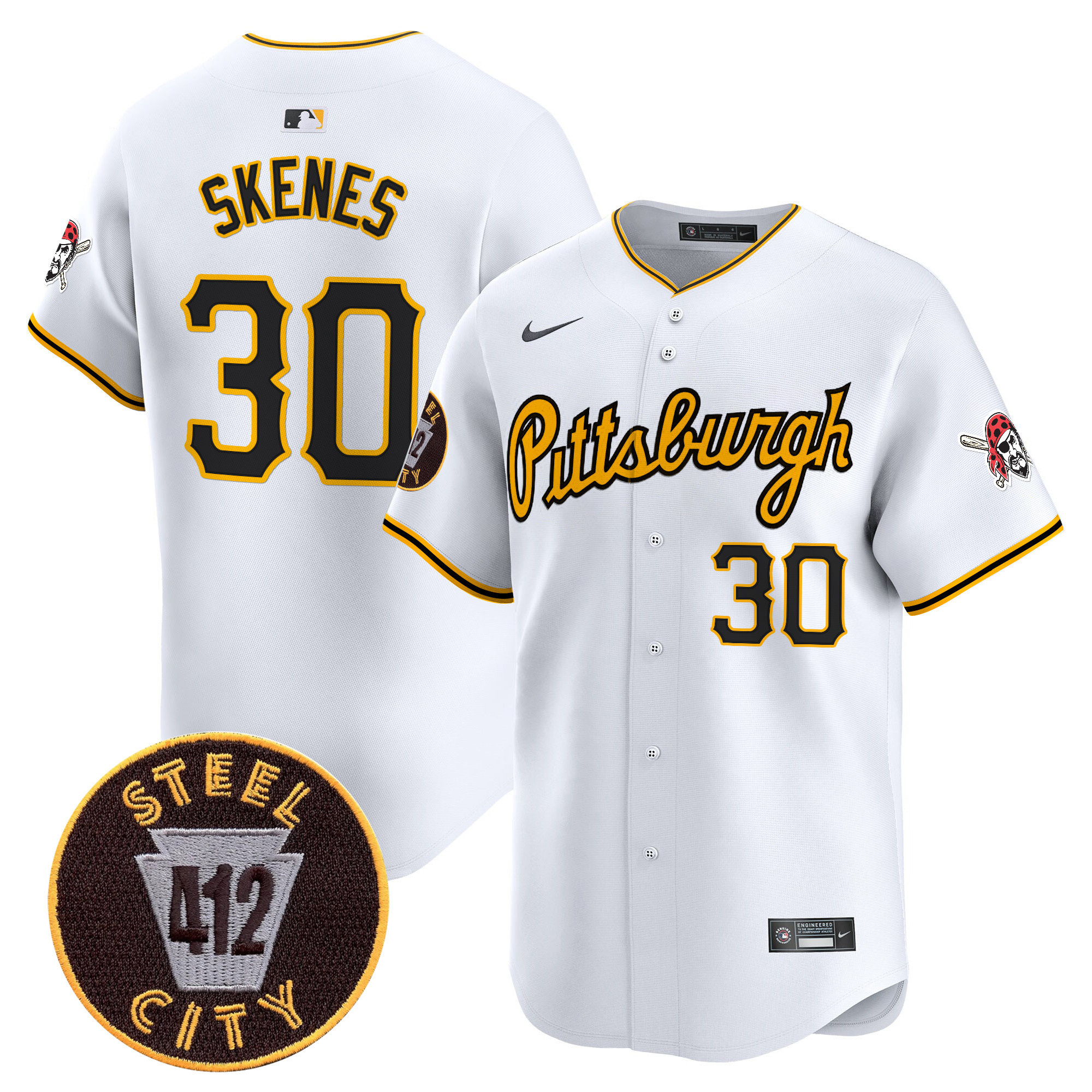 Men's Paul Skenes Pittsburgh Pirates 412 Patch Vapor Premier Limited White Jersey V4 - All Stitched