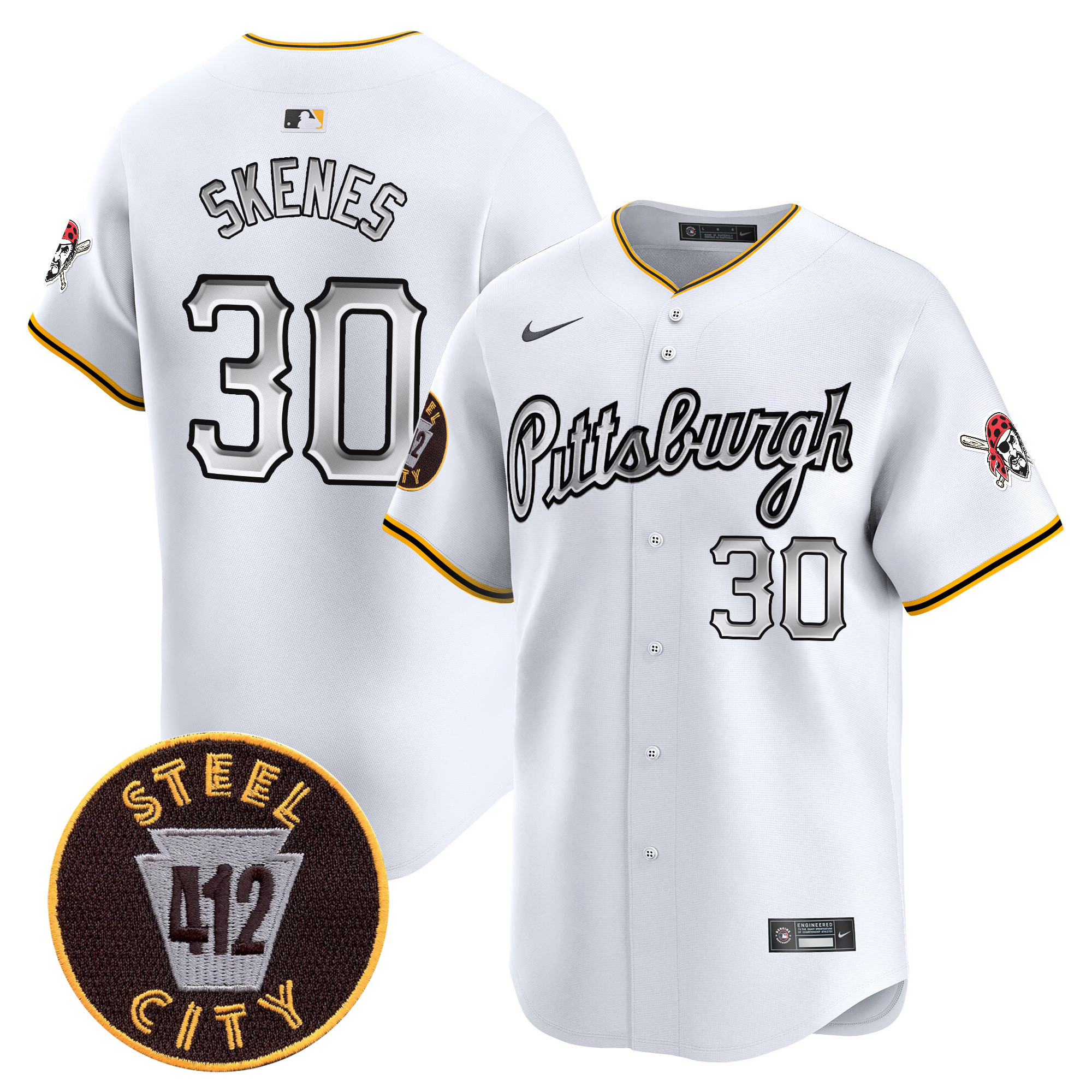 Men's Paul Skenes Pittsburgh Pirates 412 Patch Vapor Premier Limited White Jersey V7 - All Stitched