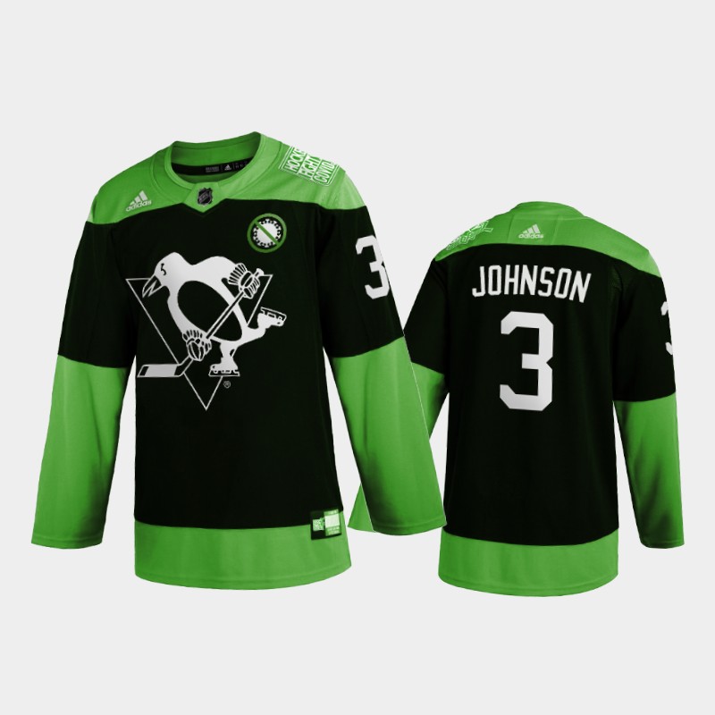 Men's Penguins jack johnson #3 Health Covid-19 Fight Green Jersey