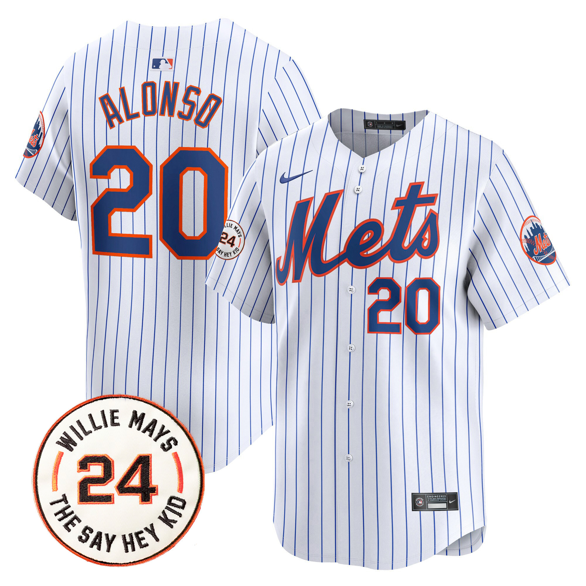 Men's Pete Alonso New York Mets Willie Mays Patch Vapor Premier Limited White Jersey - All Stitched