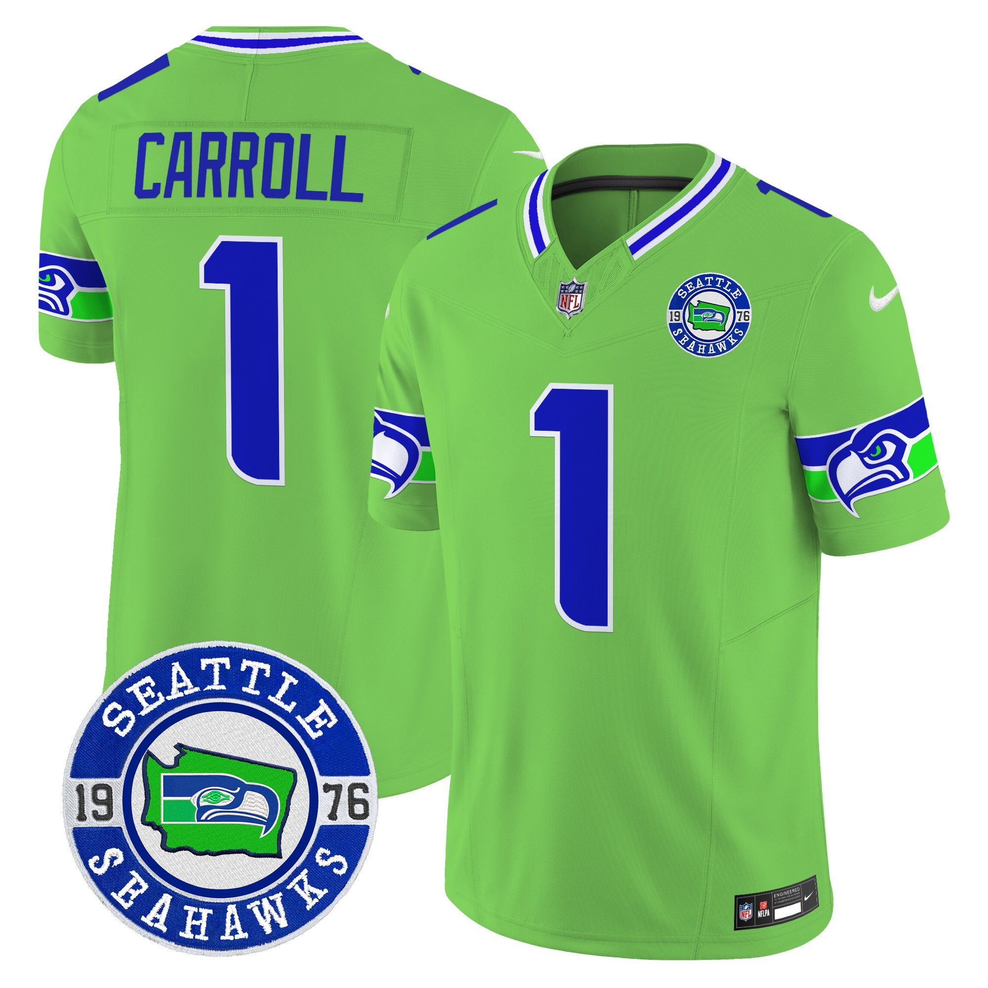 Men's Pete Carroll Seattle Seahawks 2024 Seattle Est. 1976 Patch Vapor Limited Green Jersey - All Stitched