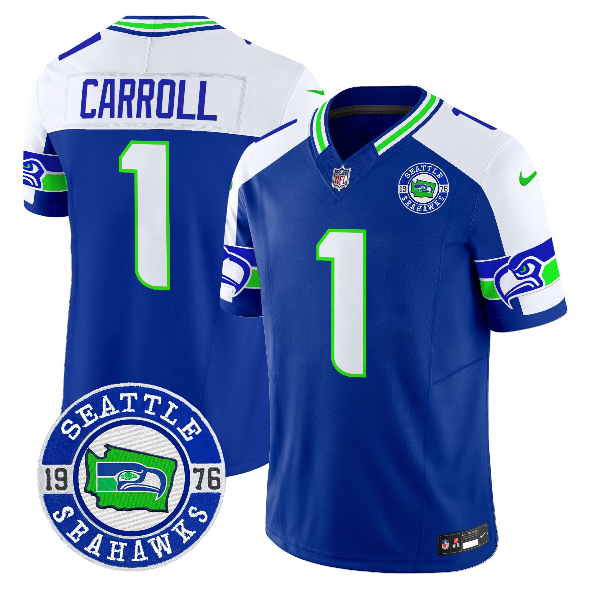 Men's Pete Carroll Seattle Seahawks 2024 Seattle Est. 1976 Patch Vapor Limited Royal Alternate Jersey - All Stitched
