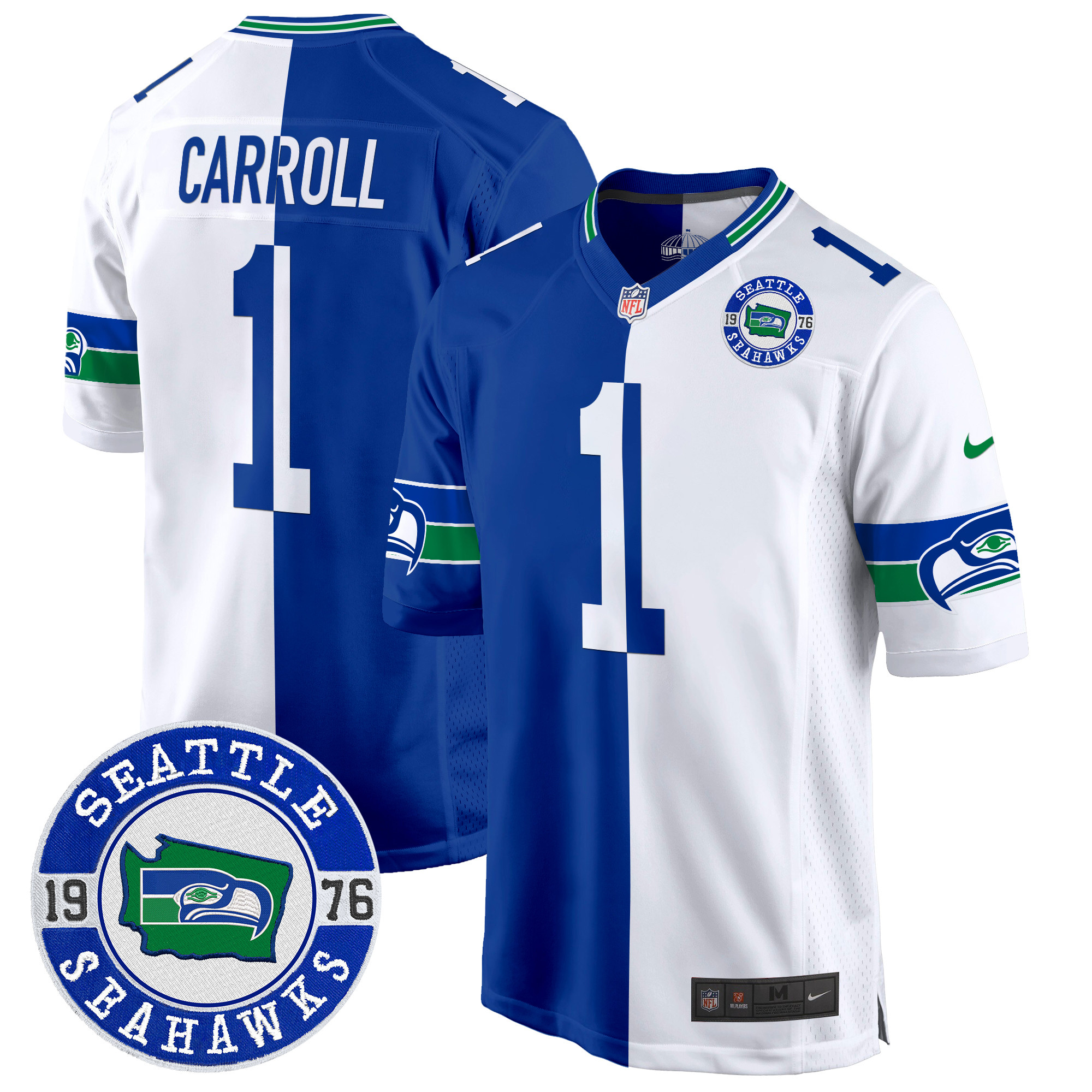 Men's Pete Carroll Seattle Seahawks Throwback Est. 1976 Patch Game Split Jersey - All Stitched