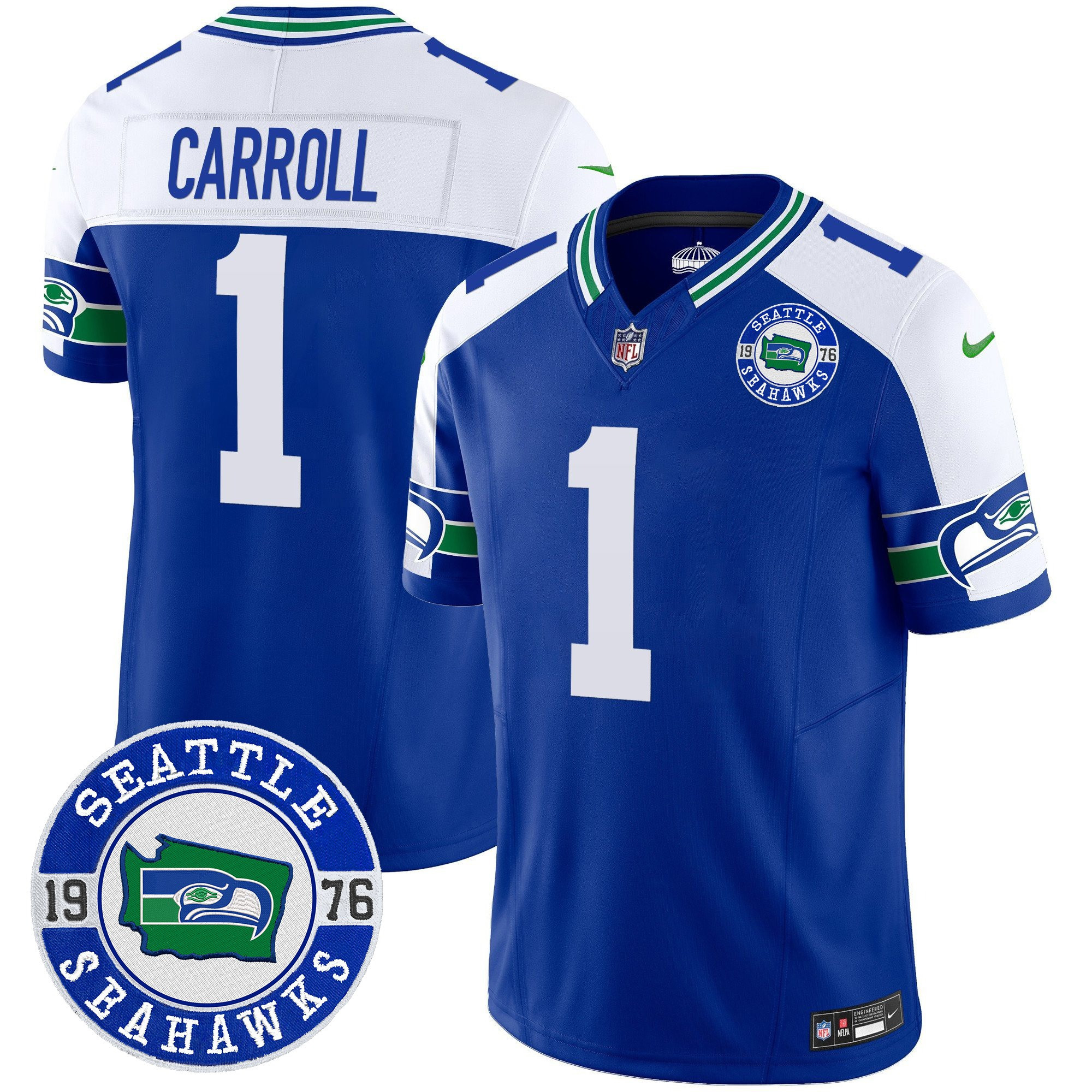 Men's Pete Carroll Seattle Seahawks Throwback Est. 1976 Patch Vapor Limited Royal Alternate Jersey - All Stitched
