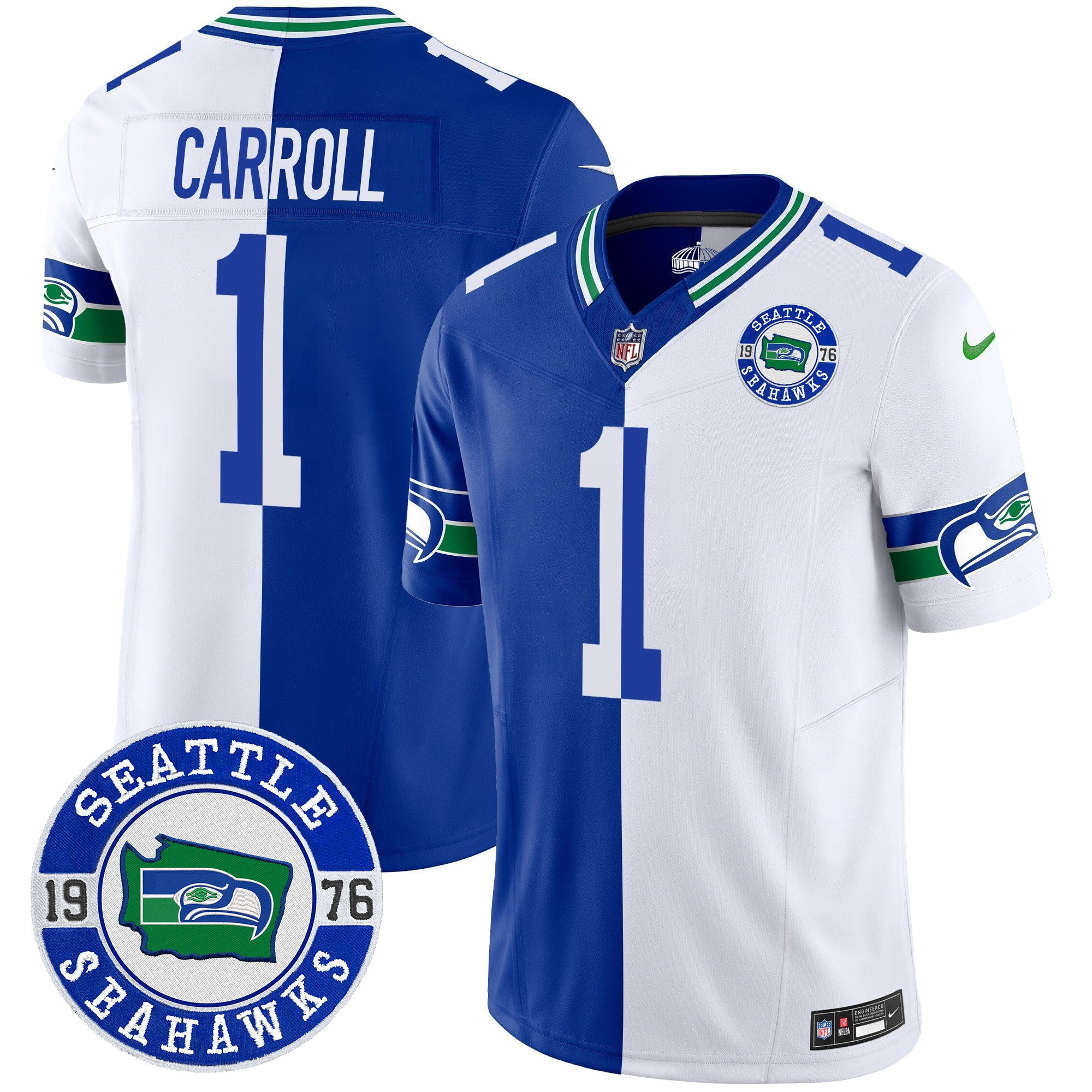 Men's Pete Carroll Seattle Seahawks Throwback Est. 1976 Patch Vapor Limited Split Jersey - All Stitched