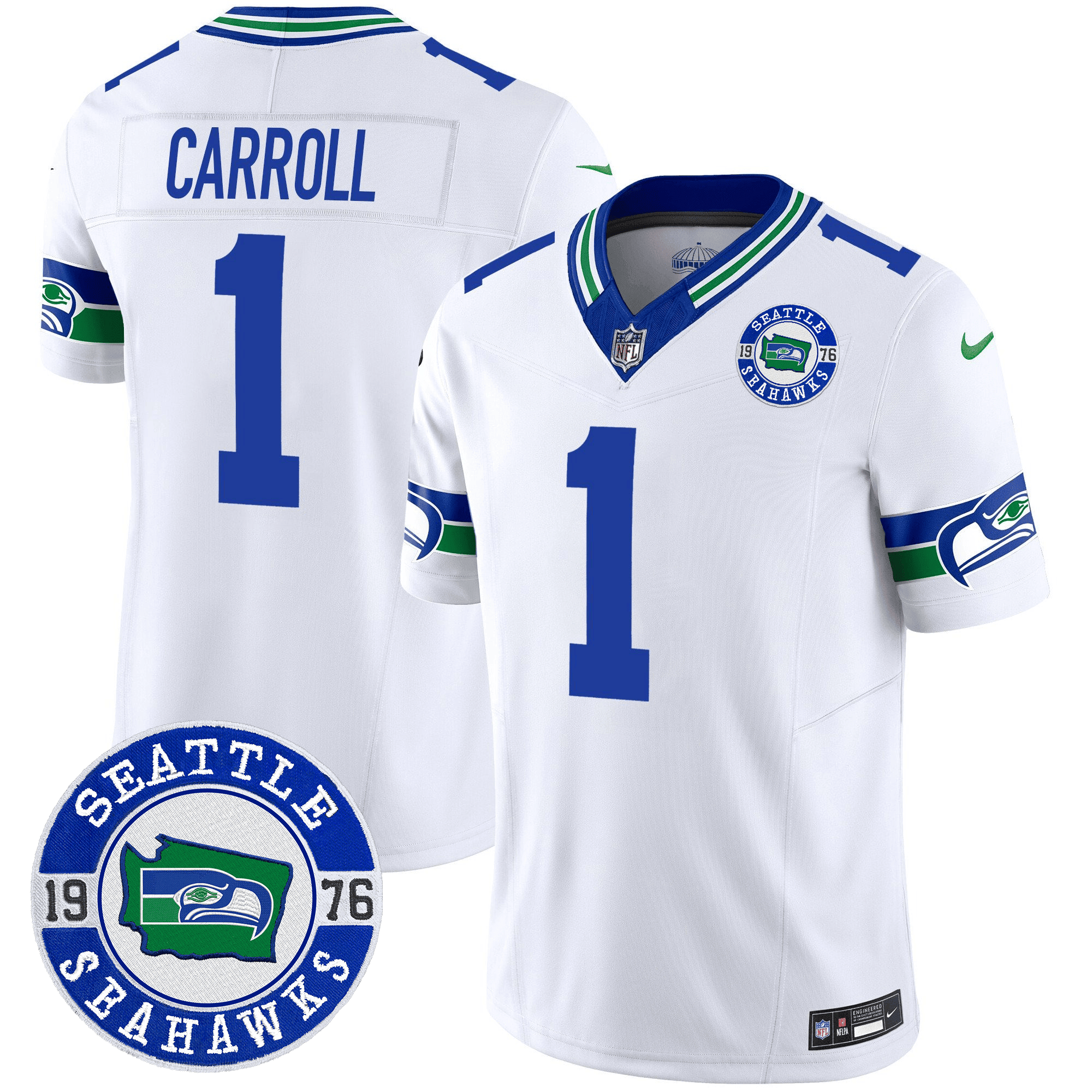 Men's Pete Carroll Seattle Seahawks Throwback Est. 1976 Patch Vapor Limited White Jersey - All Stitched
