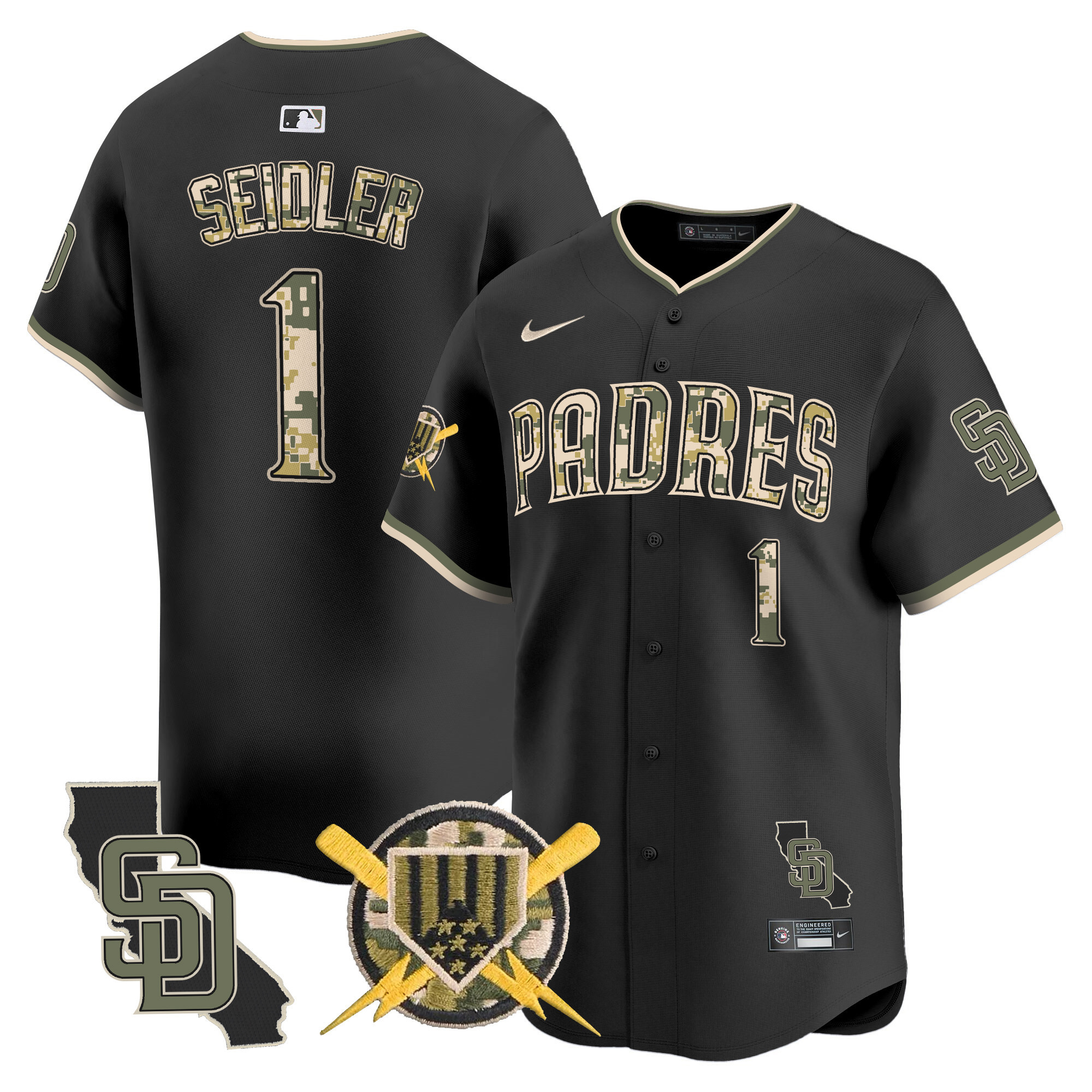 Men's Peter Seidler San Diego Padres Armed Forces Day Vapor Premier Limited Black Jersey - All Stitched