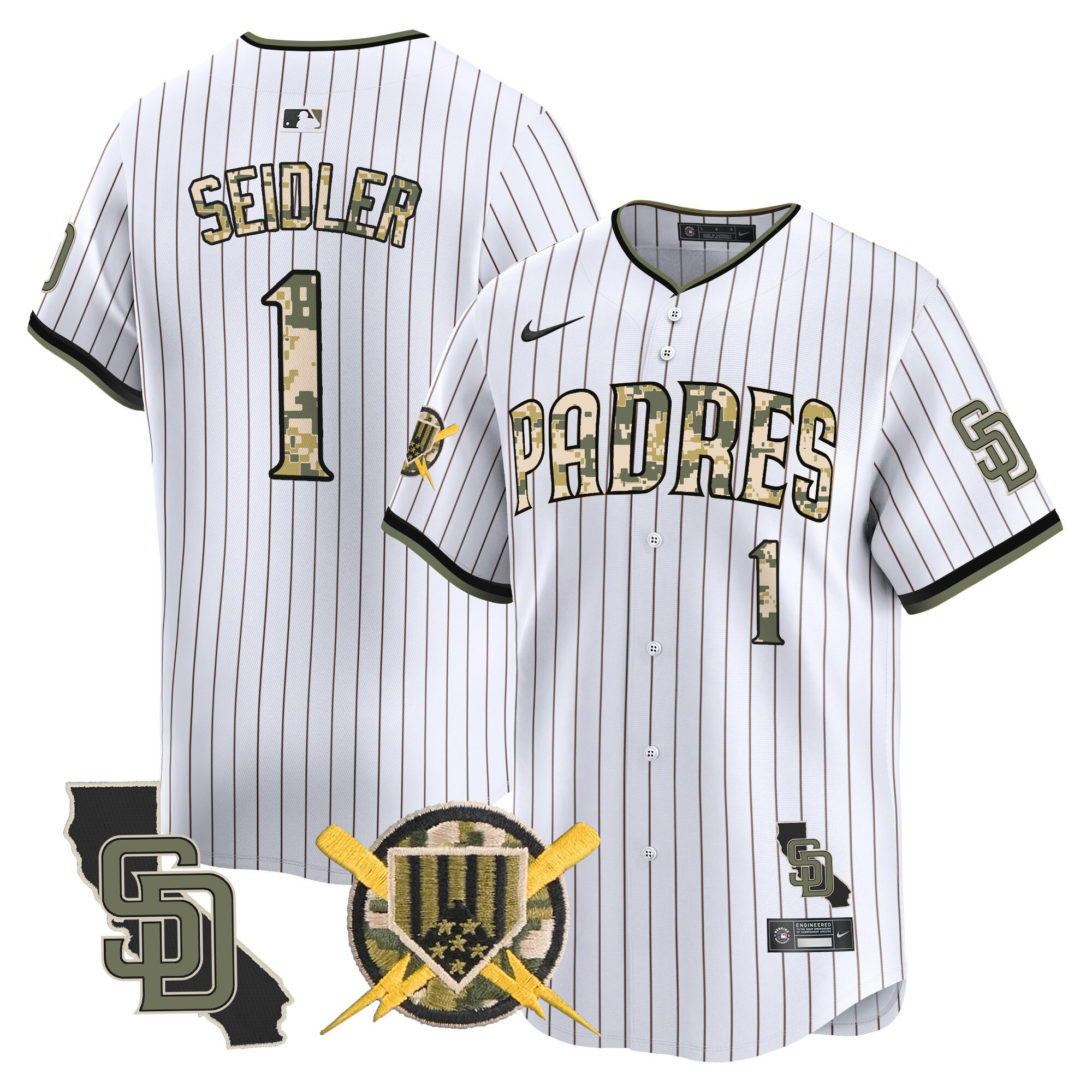 Men's Peter Seidler San Diego Padres Armed Forces Day Vapor Premier Limited Pinstripe Jersey - All Stitched