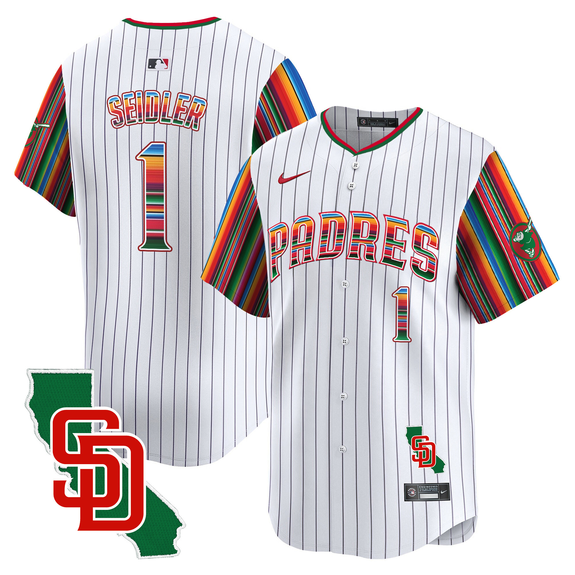 Men's Peter Seidler San Diego Padres Mexico California Patch Vapor Premier Limited Pinstripe Jersey V6 ñ All Stitched