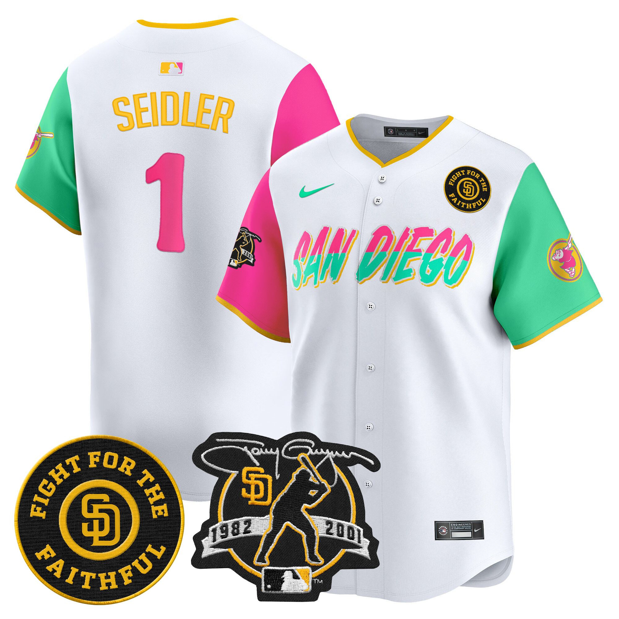 Men's Peter Seidler San Diego Padres Tony Gwynn & Faithful Patch Vapor Premier Limited City Connect Jersey ñ All Stitched