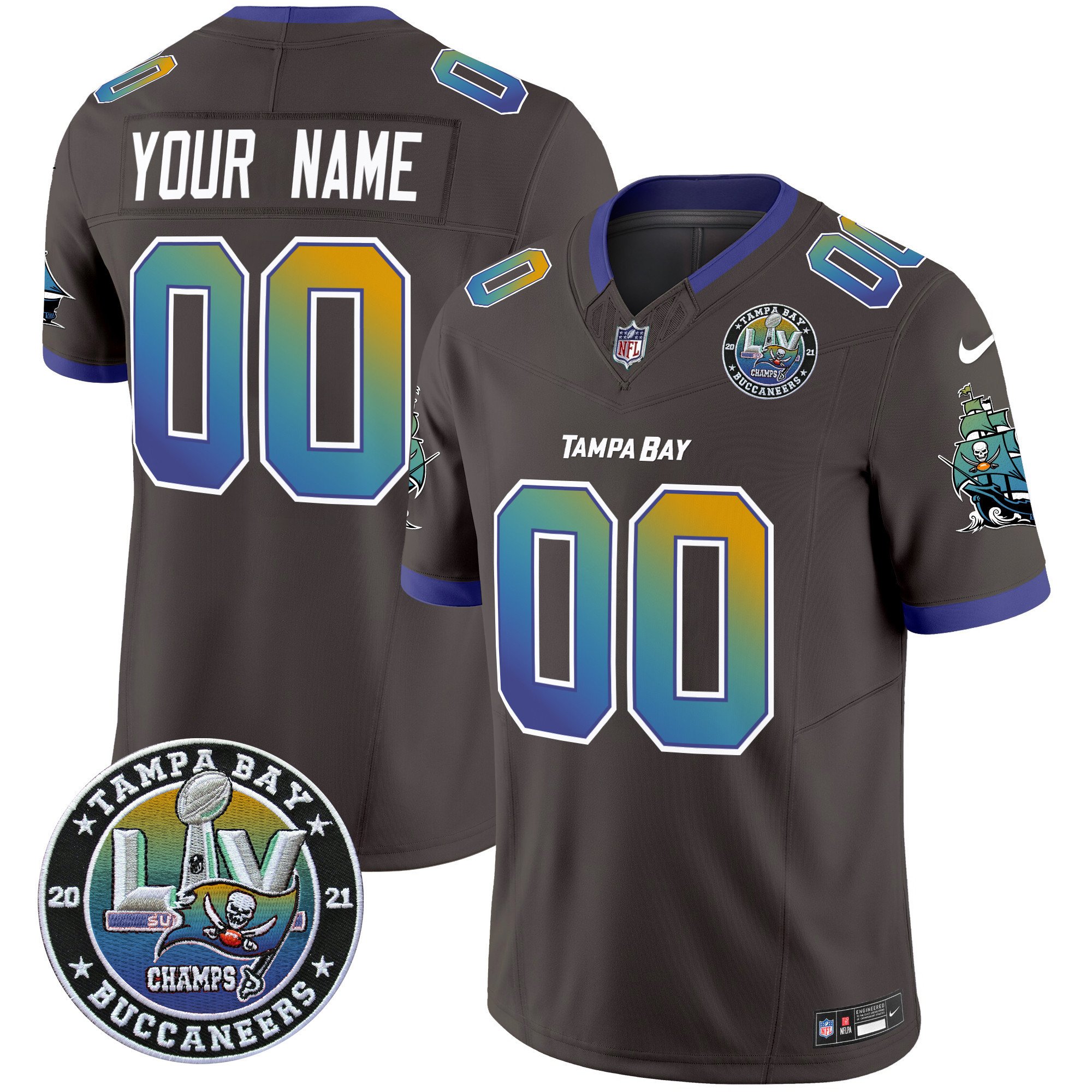 Men's Pewter Tampa Bay Buccaneers "Tampa City" Super Bowl LIV Patch Vapor Limited Custom Jersey - All Stitched