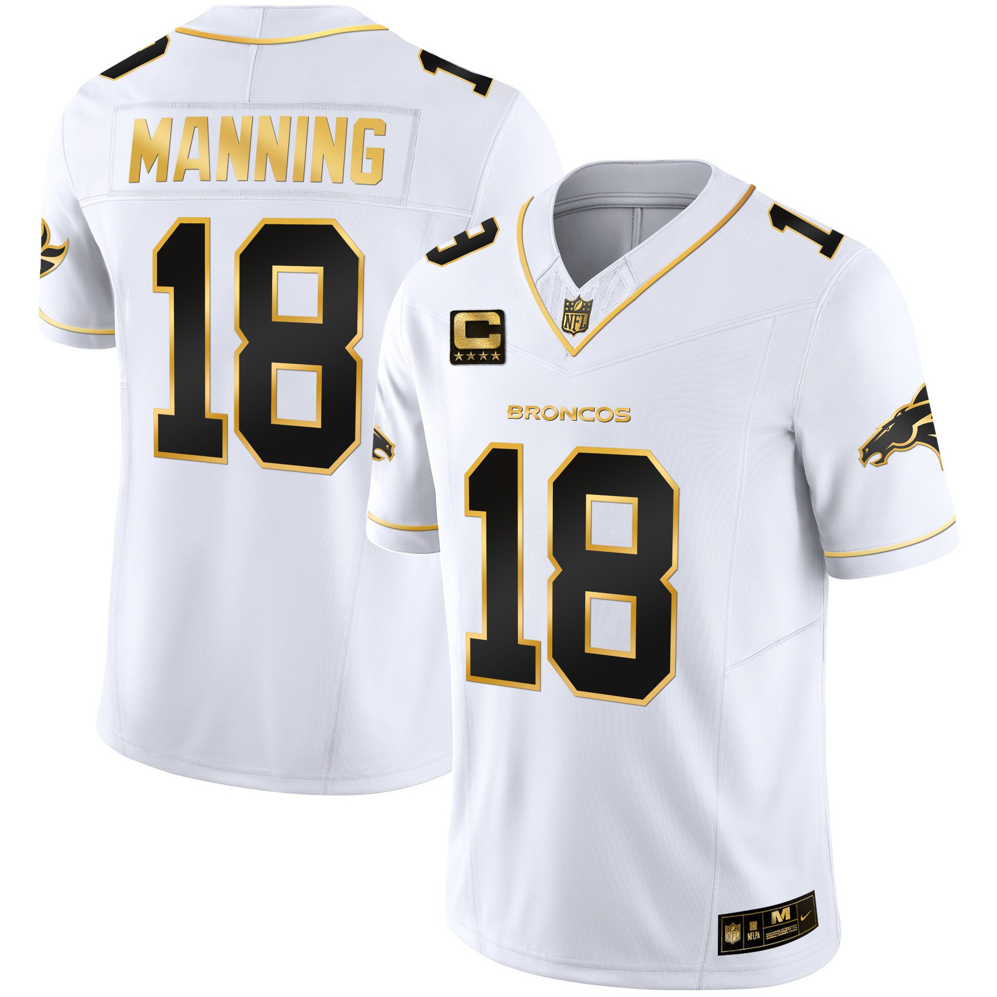 Men's Peyton Manning Denver Broncos Gold Vapor Limited White Gold Jersey - All Stitched