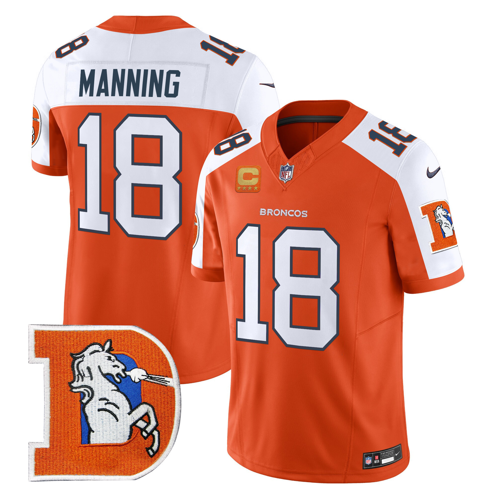 Men's Peyton Manning Denver Broncos Throwback Vapor Limited Orange Alternate Jersey - All Stitched