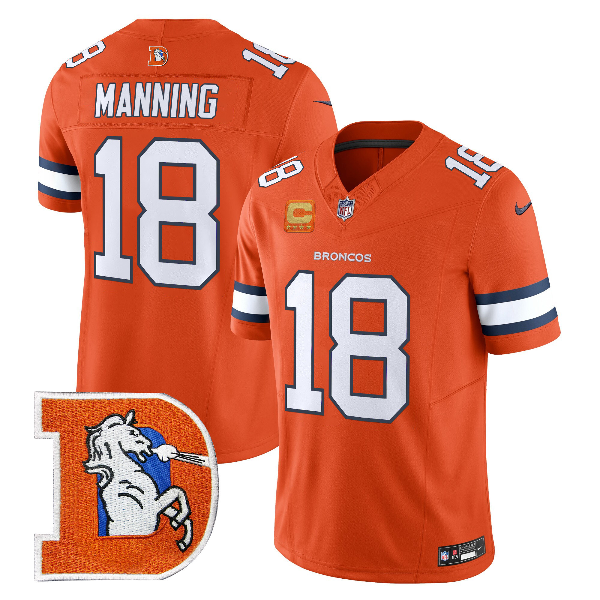Men's Peyton Manning Denver Broncos Throwback Vapor Limited Orange Jersey - All Stitched