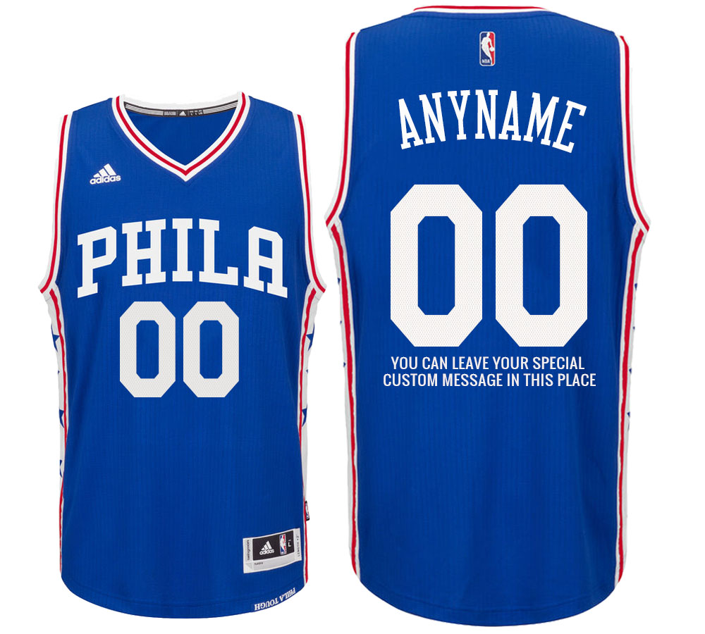 Mens Philadelphia 76ers Alternate Blue Custom Message Jersey