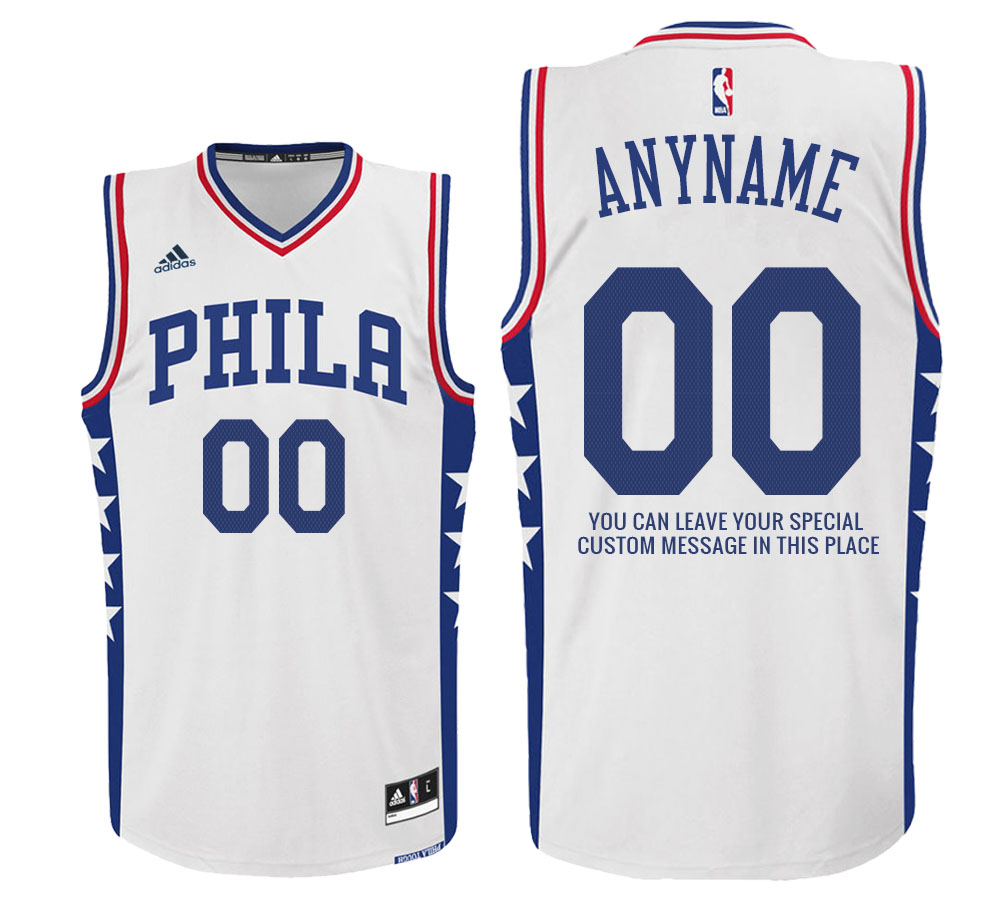 Mens Philadelphia 76ers Home White Custom Message Jersey