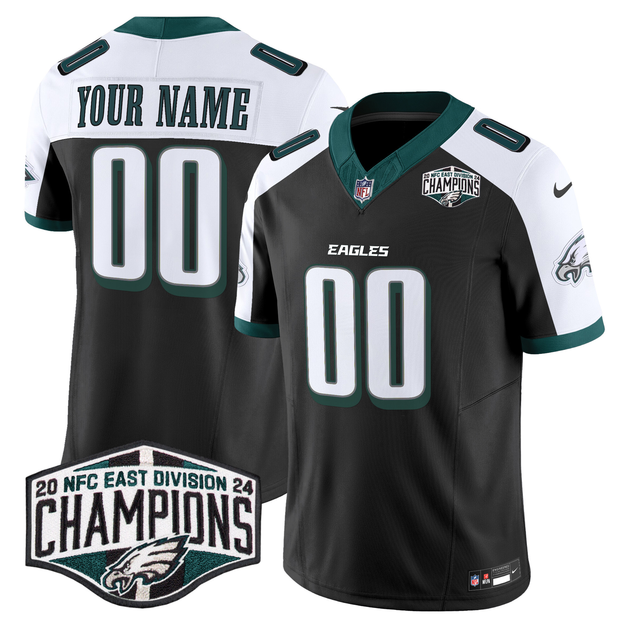 Men's Philadelphia Eagles 2024 NFC East Division Champions Vapor Limited Custom Black Alternate Jersey - All Stitched