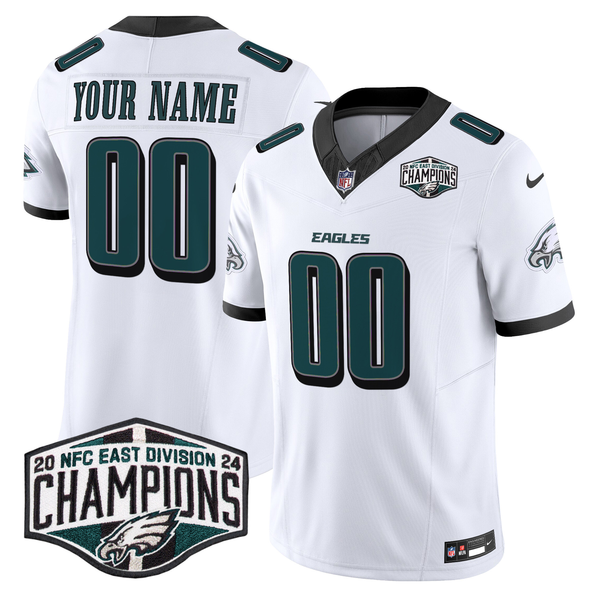Men's Philadelphia Eagles 2024 NFC East Division Champions Vapor Limited Custom White Jersey - All Stitched