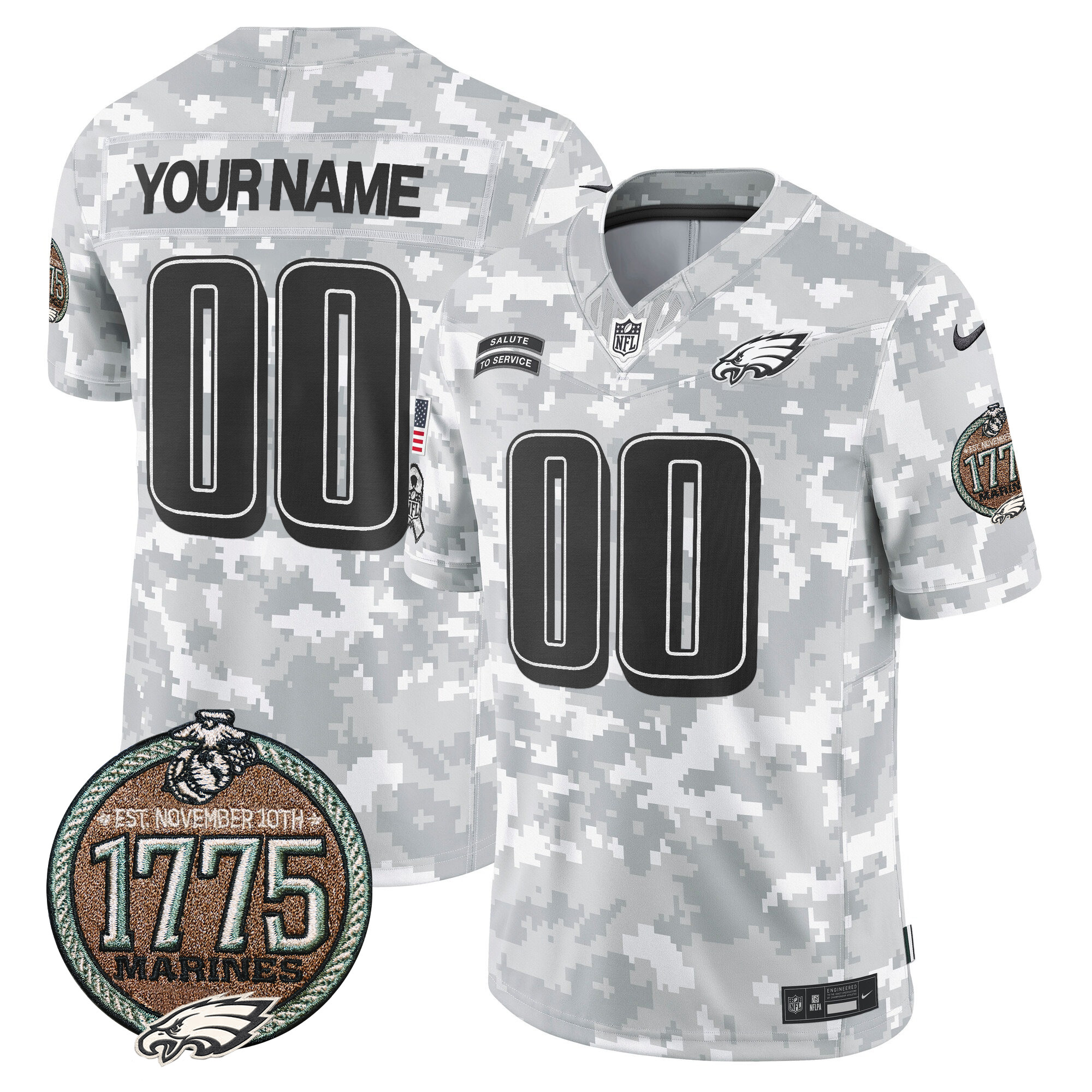 Men's Philadelphia Eagles 2024 Salute to Service Establishment Year Patch Vapor Limited Custom Marines Jersey - All Stitched